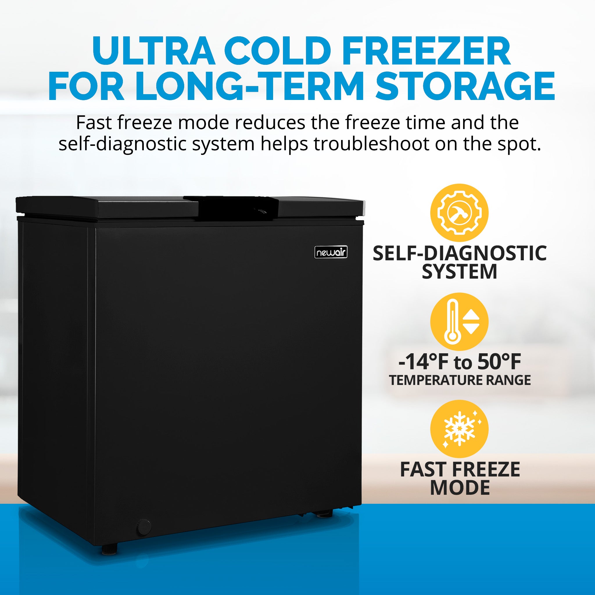 Newair® 5 Cu. Ft. Mini Deep Chest Freezer - Energy Efficient Compact Freezer for Home, Garage, or Basement - Perfect for Frozen Food Storage, Meal Prep & Bulk Buying (Black)