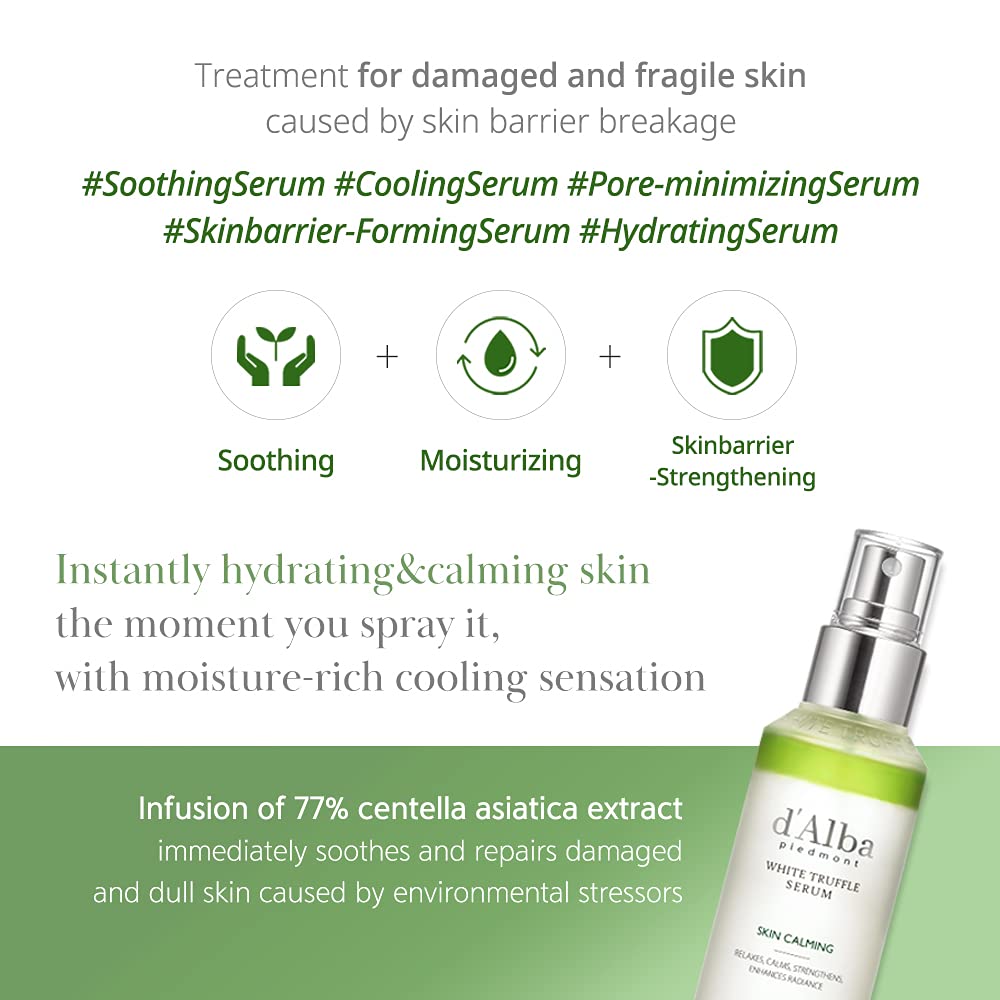 d'Alba Italian White Truffle Refresh Calming Spray Serum - Hydrating Facial Mist for Glowing Skin | Soothing & Moisturizing Face Spray for Dry Skin, Travel & Daily Skincare Routine