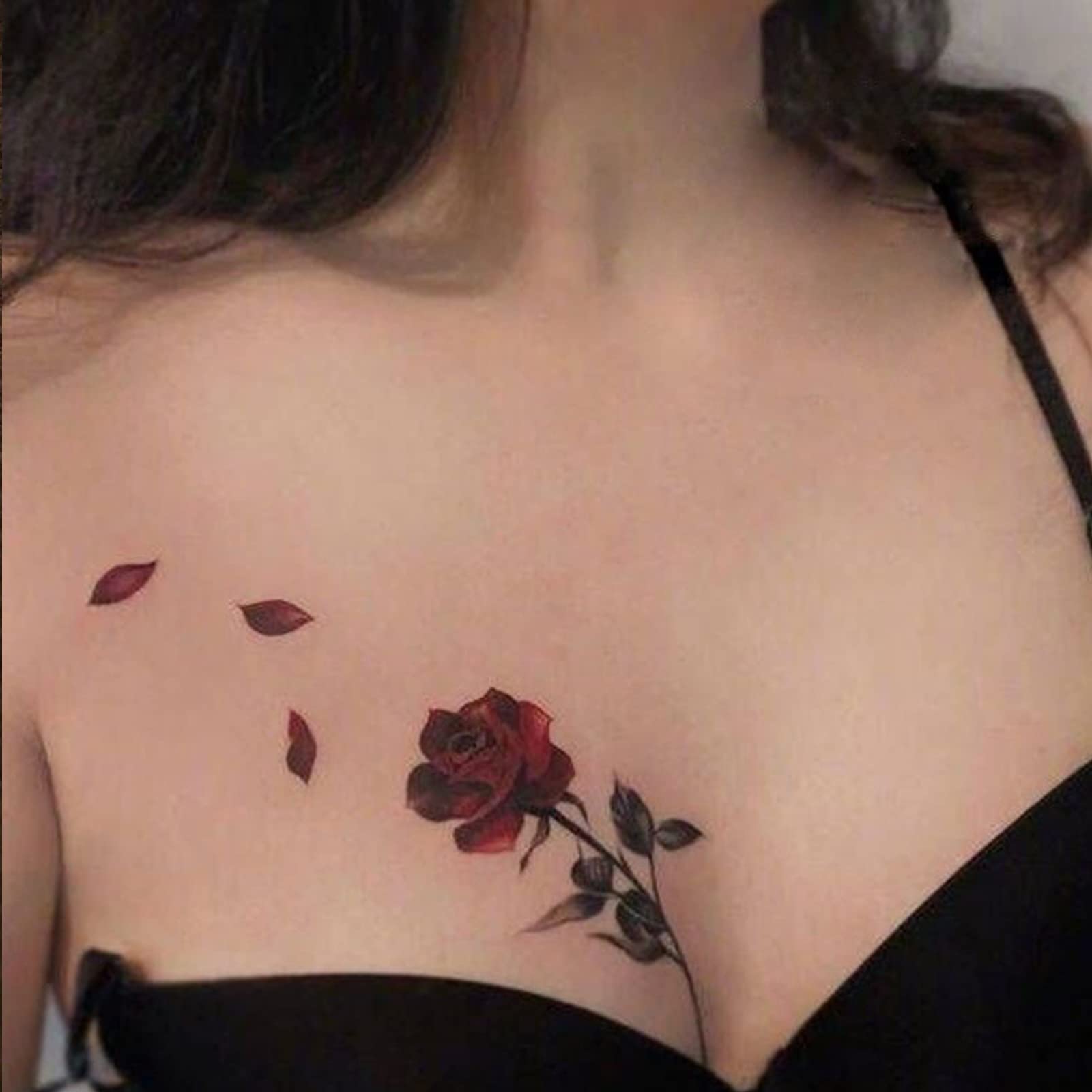 Waterproof Temporary Tattoos for Women - Rose Red Flower Fake Body Art (11 Sheets) | Arm, Hand, Chest & Shoulder Tattoos for Parties, Festivals & Summer Beach Looks