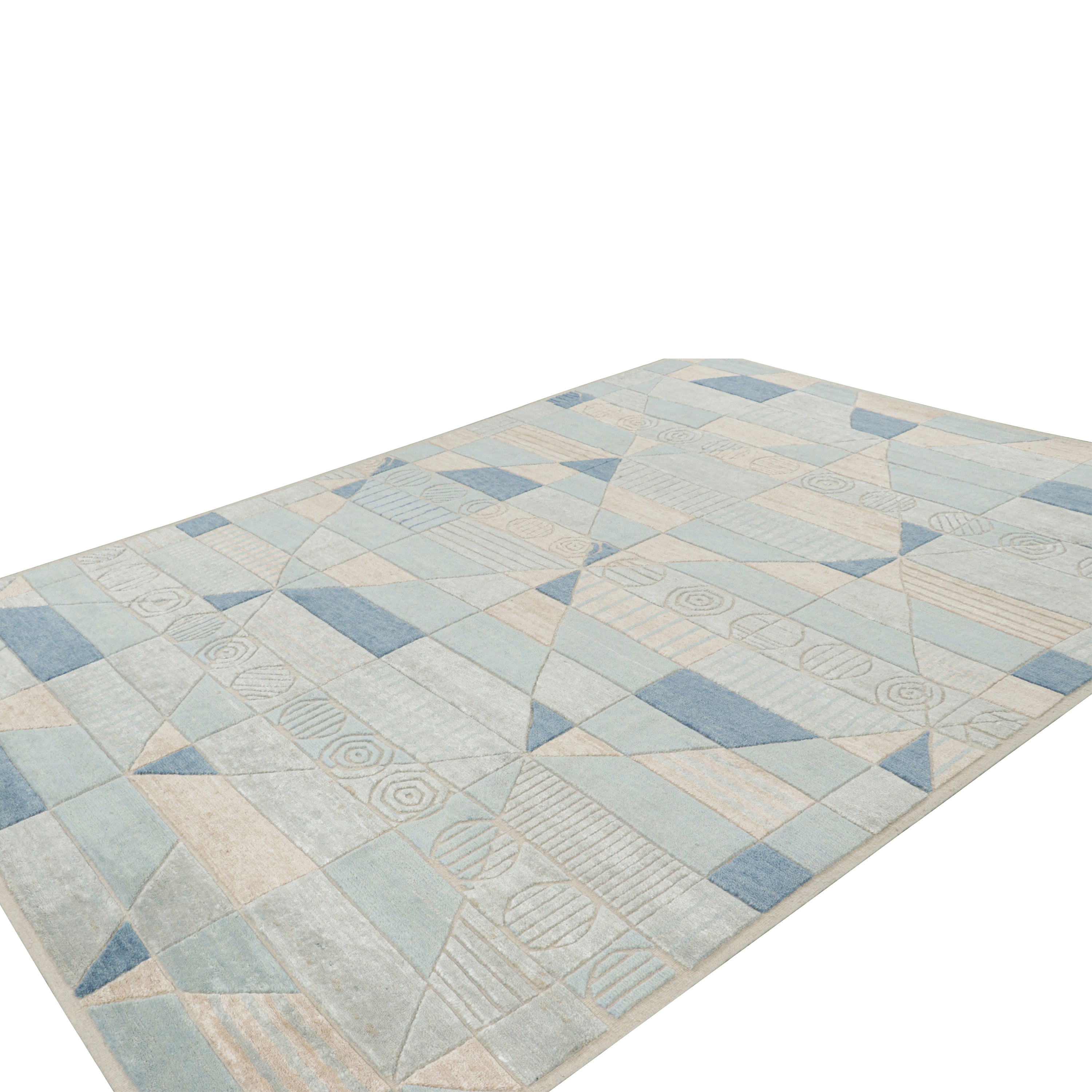 Blue Transitional Swedish Inspired Wool Rug 9'1 x 12'1 - Soft & Durable Area Rug for Living Room, Bedroom, or Office Decor