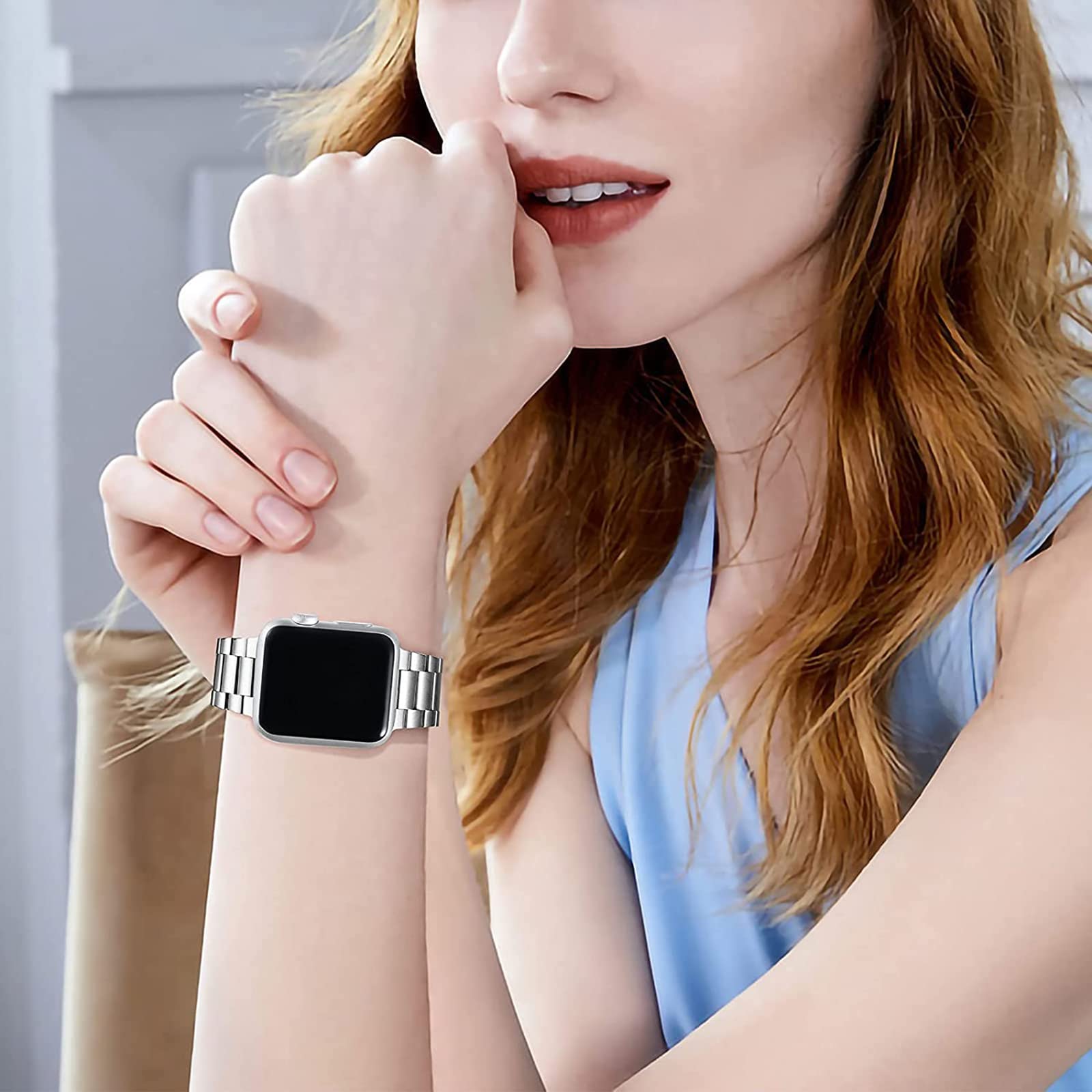 Premium Stainless Steel Apple Watch Band Compatible with Series 9/8/7/6/5/4/3/2/1 & SE & Ultra 2 - 38mm 40mm 41mm 42mm 44mm 45mm 49mm - Durable Metal Replacement Strap for Men & Women - Perfect for Workouts, Office & Everyday Wear