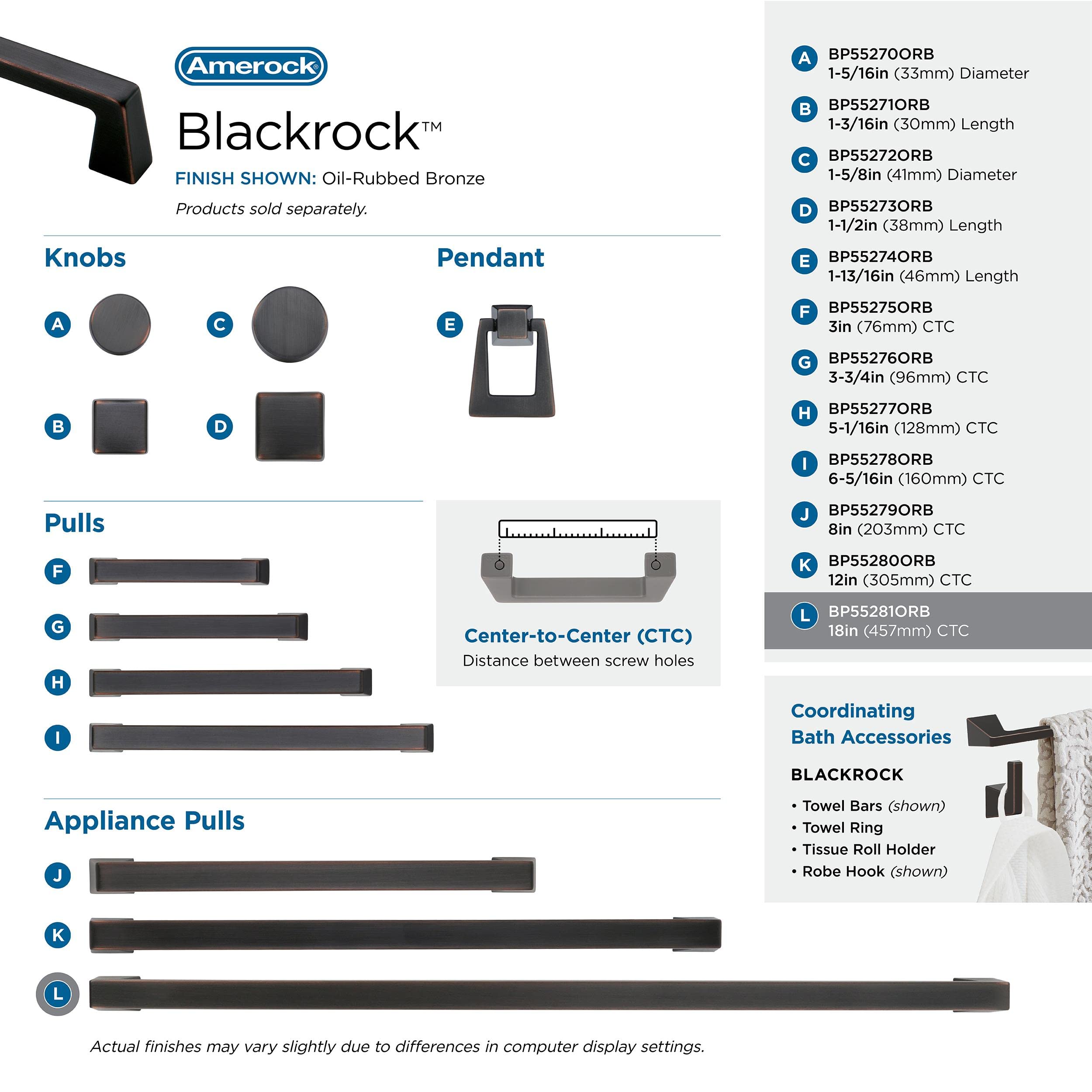 Amerock Blackrock 18 Inch Oil Rubbed Bronze Appliance Pull - 1 Pack Cabinet Hardware Drawer Handle (457mm Center to Center) - Perfect for Kitchen Cabinets, Drawers, and Furniture Upgrades