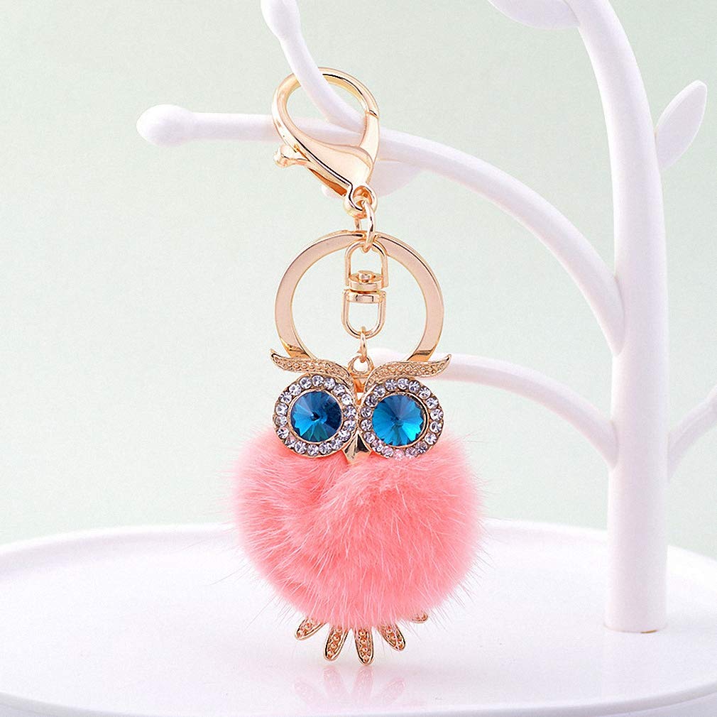 Adorable Owl Keychains with Pompom Mink Fur Ball - Cute Car Keyrings for Women, Key Holder - Perfect Gift for Friends, Office Decor & Everyday Use