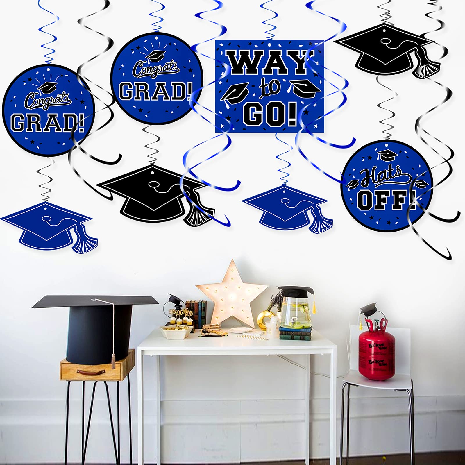 2025 Graduation Party Decorations - Blue Hanging Swirl Decor for Grad Party, Congratulations Decorations (Pre-Assembled) | Perfect for Graduation Ceremonies, School Events & Celebration Parties