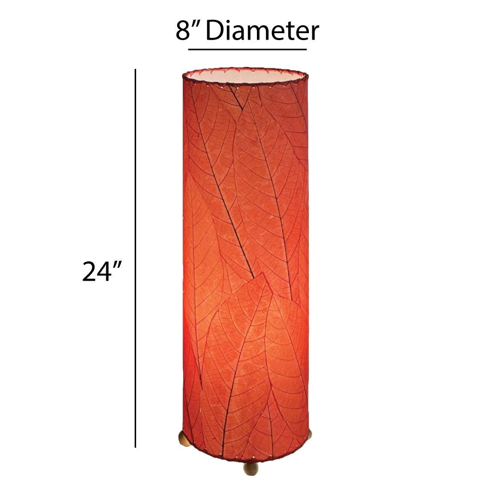 24 Inch Cocoa Leaf Cylinder Table Lamp - Modern Red LED Nightstand Lamp for Bedroom, Living Room & Office Decor