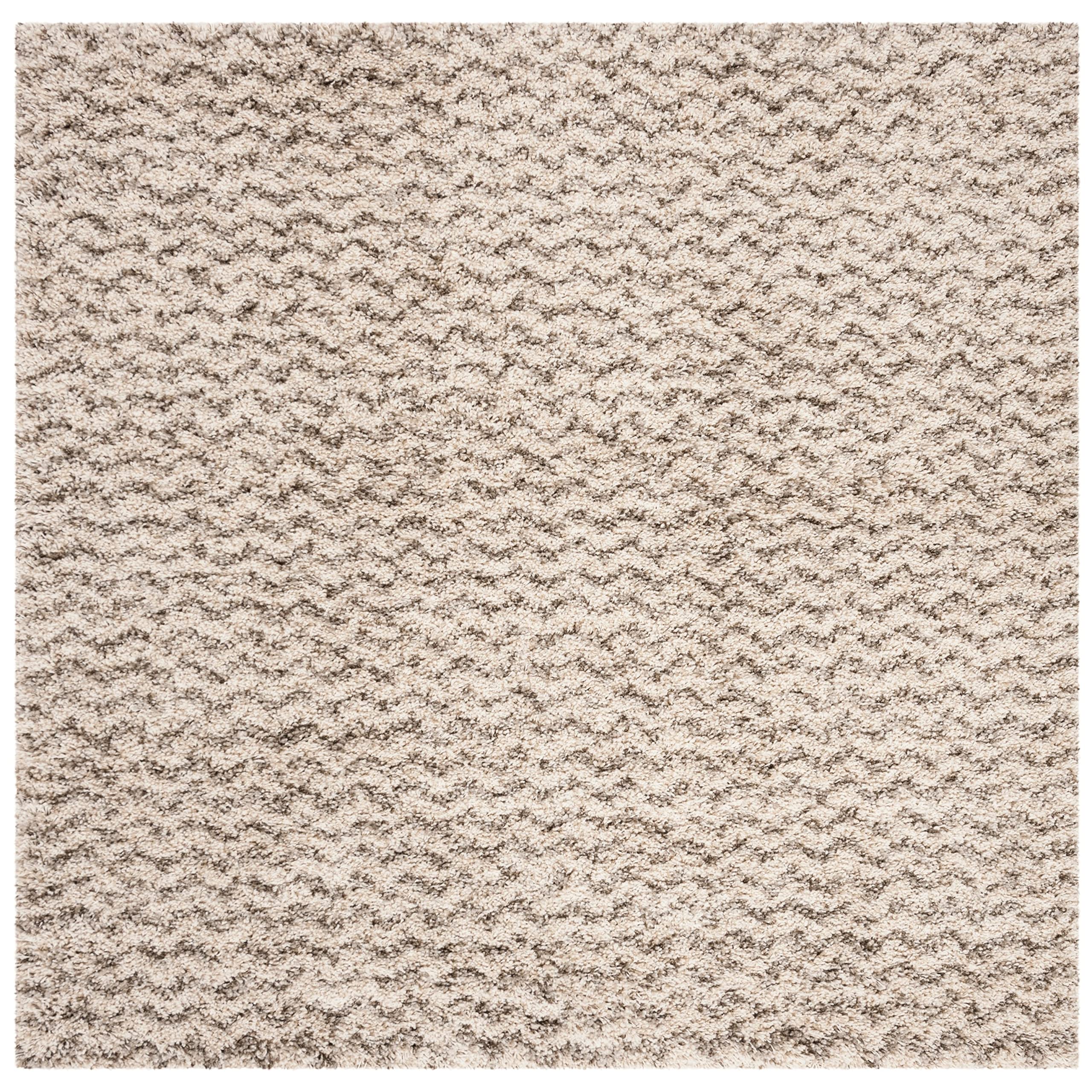 SAFAVIEH Hudson Shag Collection 5'x5' Ivory/Grey Chevron Area Rug - 2-inch Thick Plush Non-Shedding Carpet for Living Room, Bedroom, Dining Room & Entryway - Perfect for Cozy Home Decor & High-Traffic Areas (Model SGH330A)