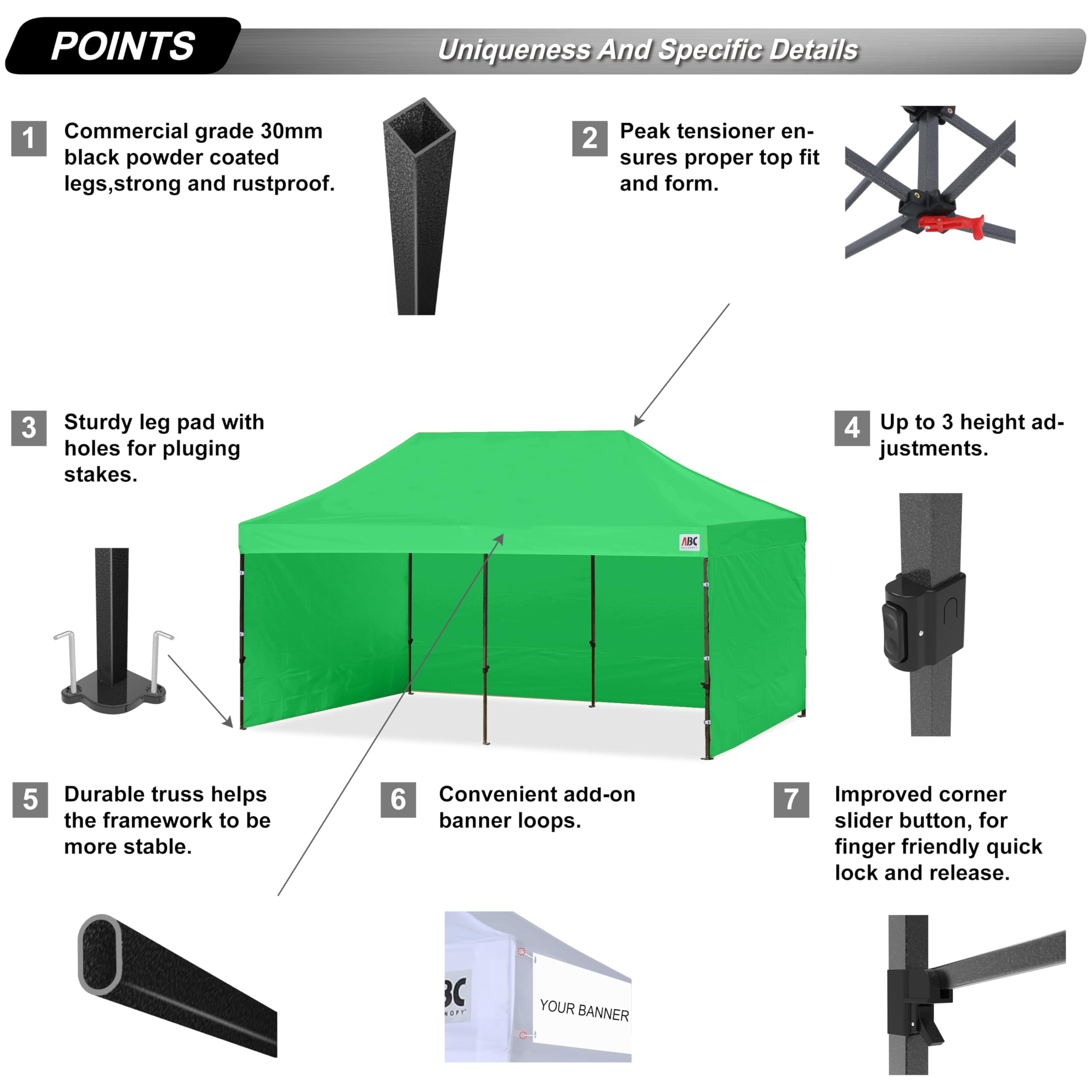 Heavy Duty 10x20 Pop Up Canopy Tent with Sidewalls - Kelly Green - Perfect for Outdoor Events, Farmers Markets, and Backyard Parties