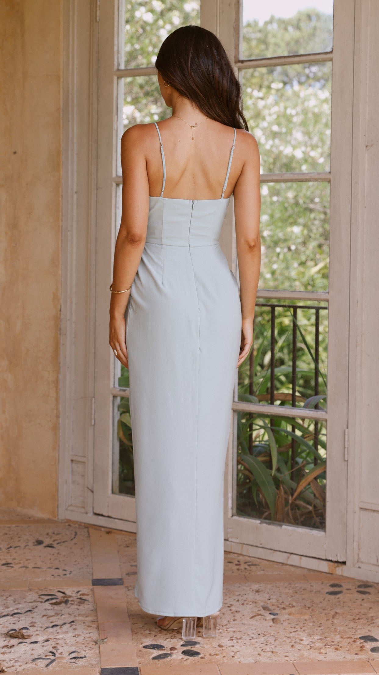 Charlotte Draped Maxi Dress in Sage Green - Elegant Flowy Long Dress for Women, Perfect for Weddings, Parties & Summer Vacations