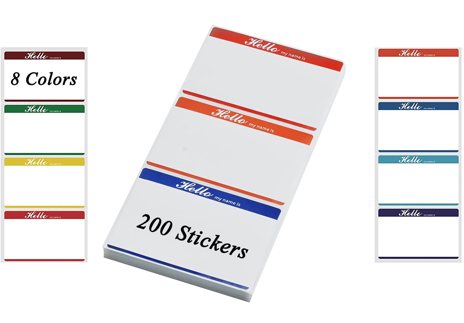 Colorful Sticky Name Tags Stickers with Hello Border - 200 Strong Adhesive All Purpose Labels (3.5 x 2.25 inch) - Perfect for School, Office, Events & Organizing