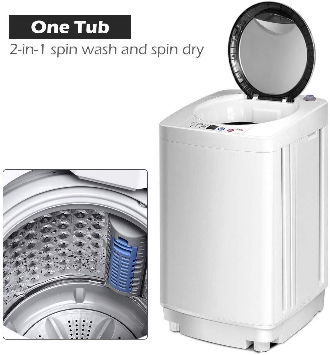 Giantex 8 LBS Portable Washing Machine with Spin Dryer - Full Automatic Compact Washer & Dryer Combo for Apartments, RVs, Dorms - Built-in Pump Drain for Easy Water Removal - Perfect for Small Spaces, Travel & Laundry Rooms