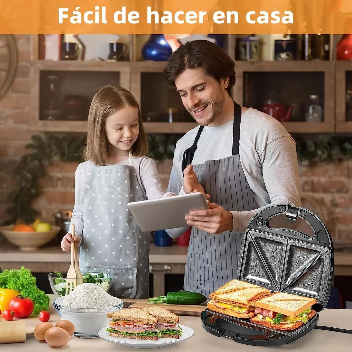 6-in-1 Waffle Maker & Panini Press Grill - Electric Sandwich Maker with Removable Non-Stick Plates for Grilled Cheese, Tuna Melts, Burgers - Perfect for Breakfast, Brunch & Family Gatherings