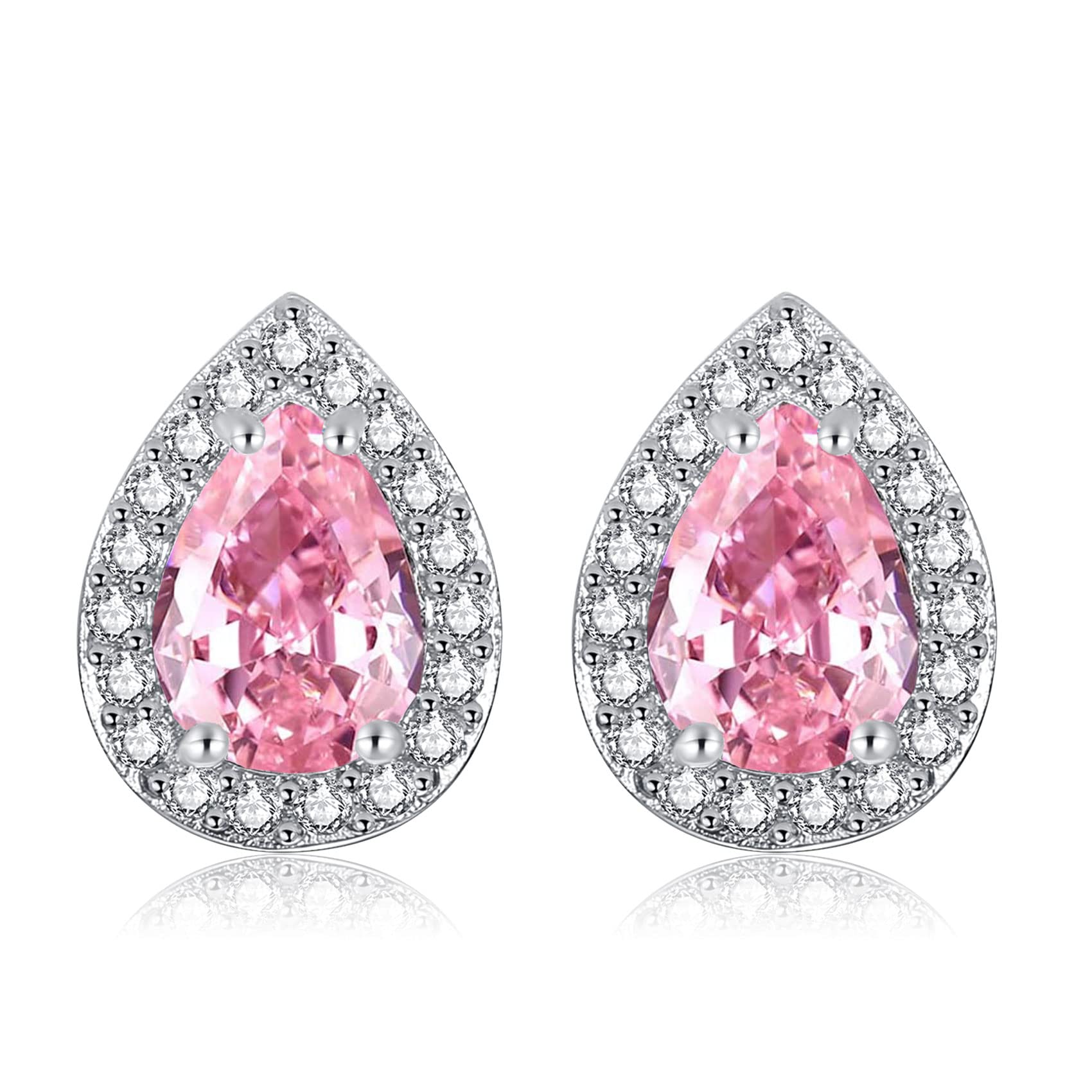 Sparkling Heart Shaped Cubic Zirconia Silver Earrings for Women - Diamond Cut Halo Stud Earrings Jewelry | Perfect Birthday Gift, Bridesmaid Jewelry & Birthstone Present (Great for Weddings, Date Nights & Special Occasions)