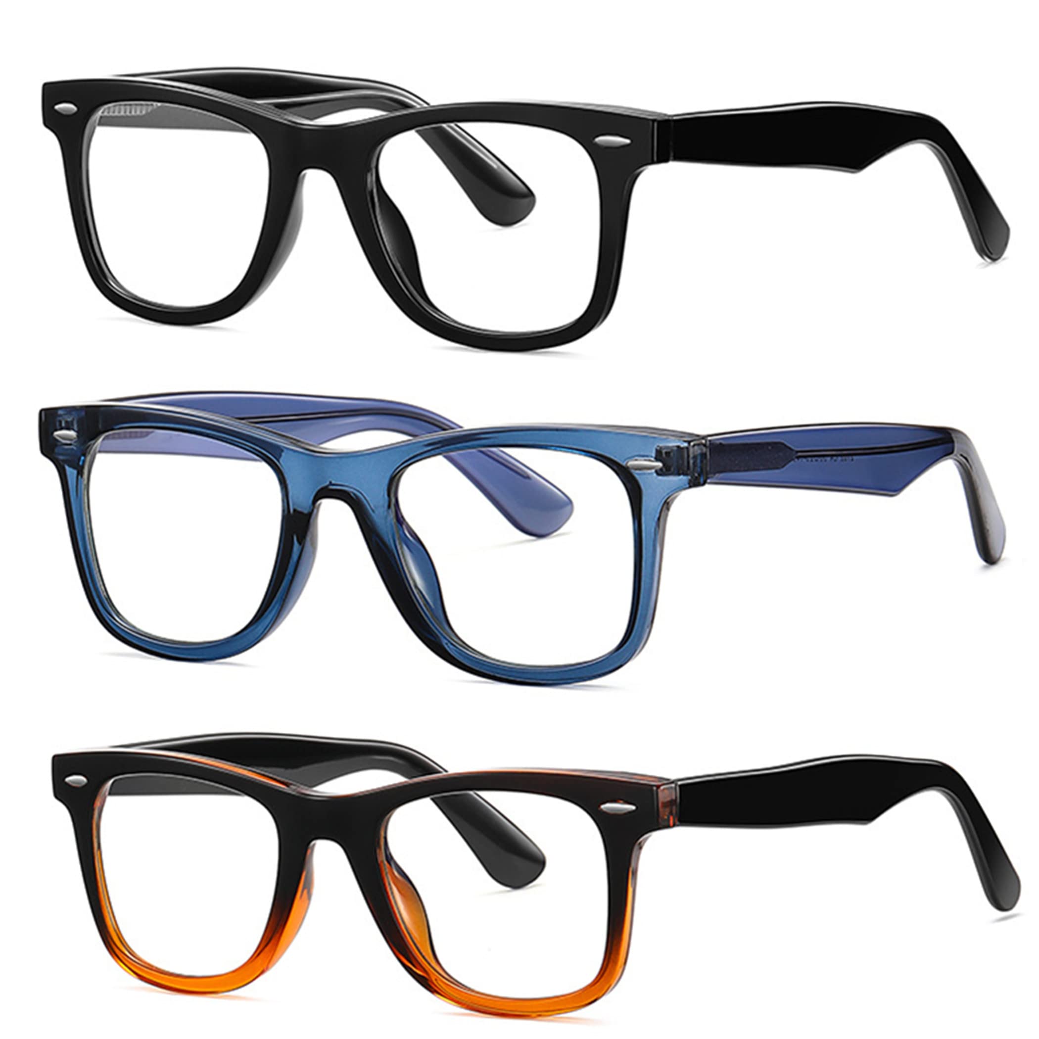 Bullabulling Retro Square Oversized Blue Light Blocking Reading Glasses for Women & Men - Computer Glasses with Spring Hinge - Perfect for Office Work, Screen Time & Book Reading