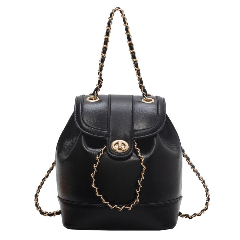 Vegan Leather Chain Backpack - Stylish One Shoulder Bucket Bag for Women | Trendy Crossbody Purse for Travel, Work & Daily Use