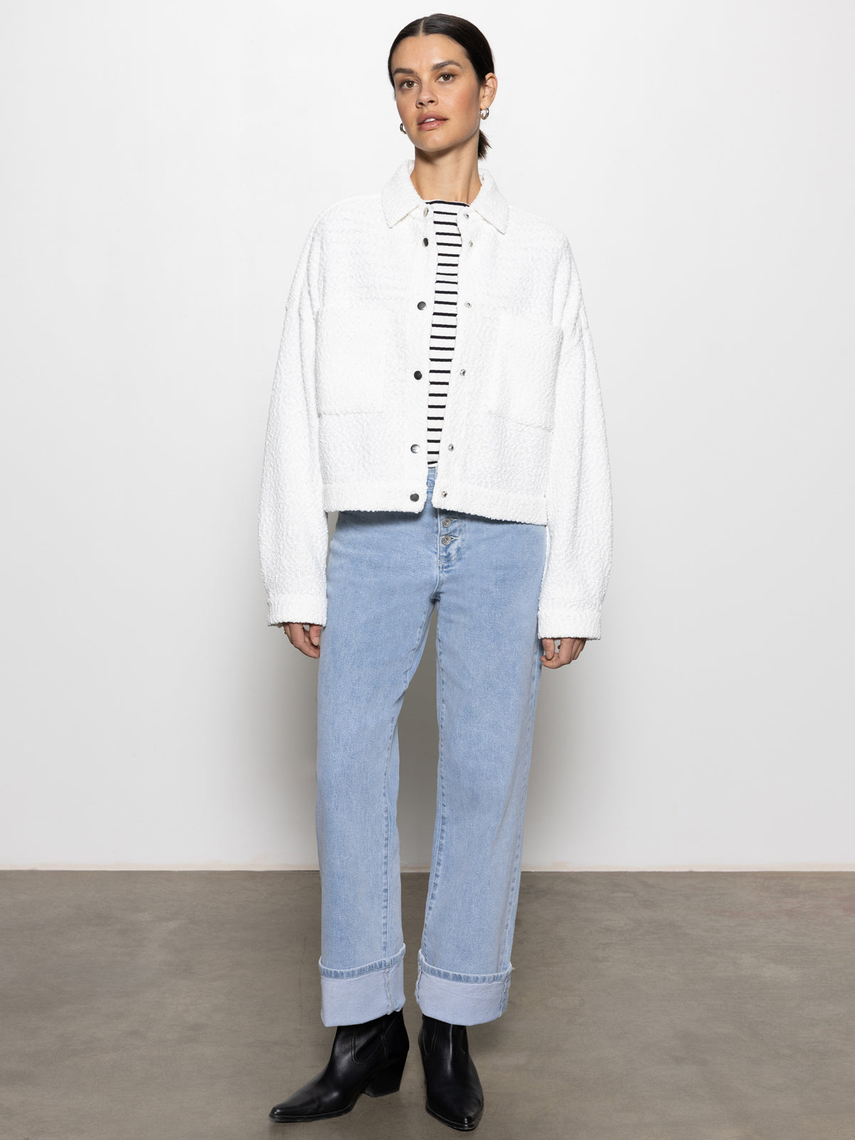 Stylish Trimmer Knit Shacket in Chalk - Perfect for Layering in Fall & Winter | Cozy Outerwear for Women
