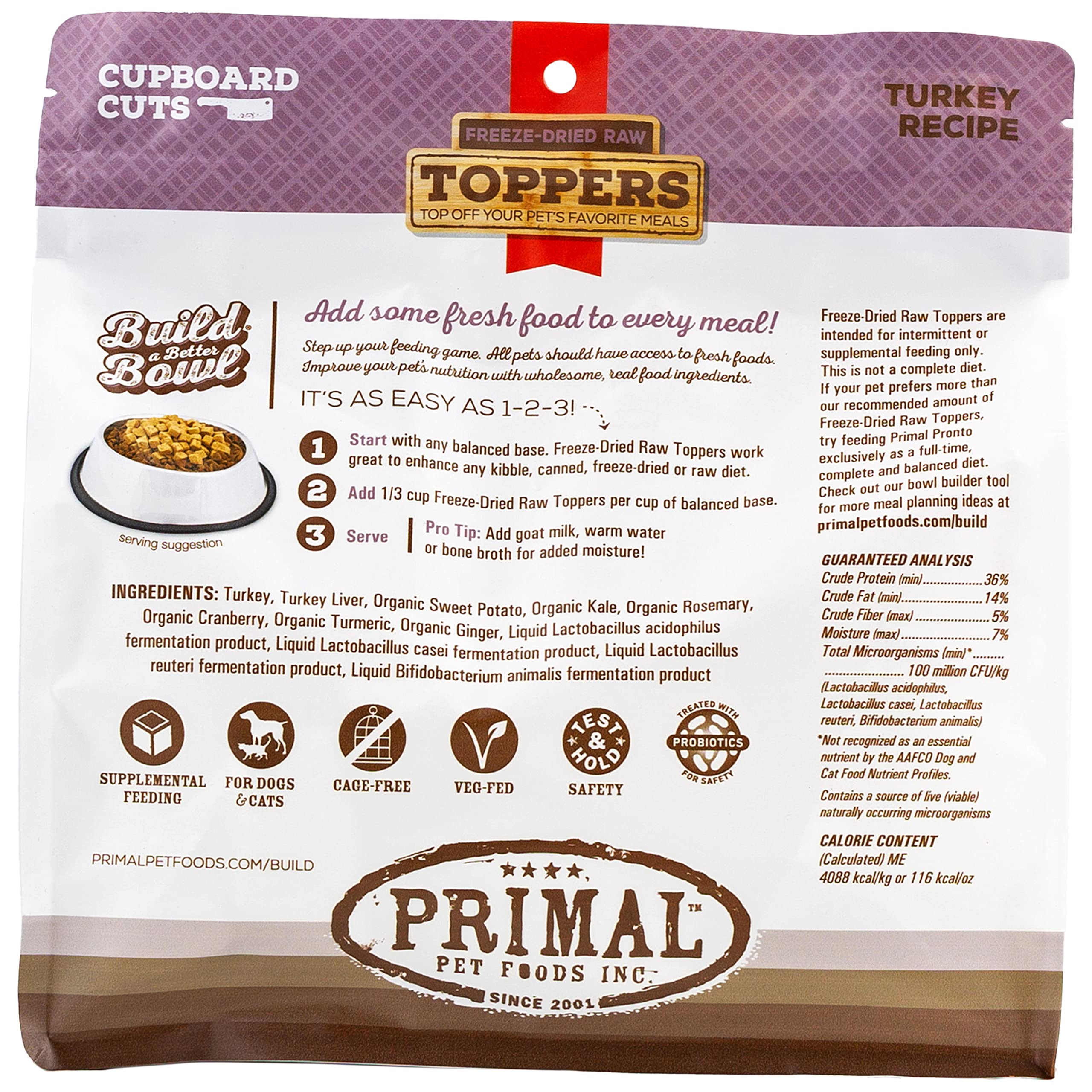 **Primal Freeze-Dried Turkey Dog & Cat Food Toppers - Grain-Free, Probiotic-Enriched Meal Mixers & Training Treats for Pets (18 oz) - Perfect for Picky Eaters & Digestive Health**