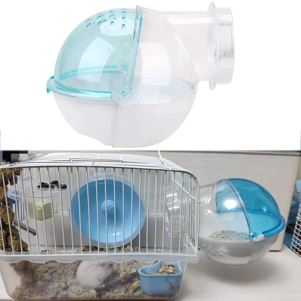 Upgraded Blue Transparent Hamster Sand Bath & Hideout - Guinea Pig Cage Accessories, Small Pet Toilet & Villa for Gerbils, Mice - Perfect for Playtime & Grooming