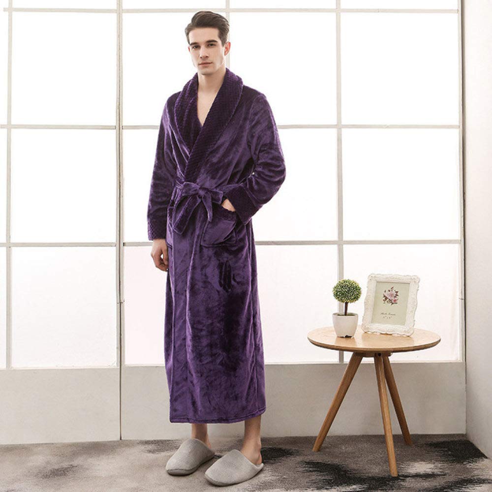 SDCVRE Winter Bathrobe for Men & Women - Plus Size Flannel Long Robe with Velvet Stitching - Thickened Warm Fleece Pajamas for Cold Weather (Purple, XXXL) - Perfect for Cozy Nights, Spa Days & Winter Lounging