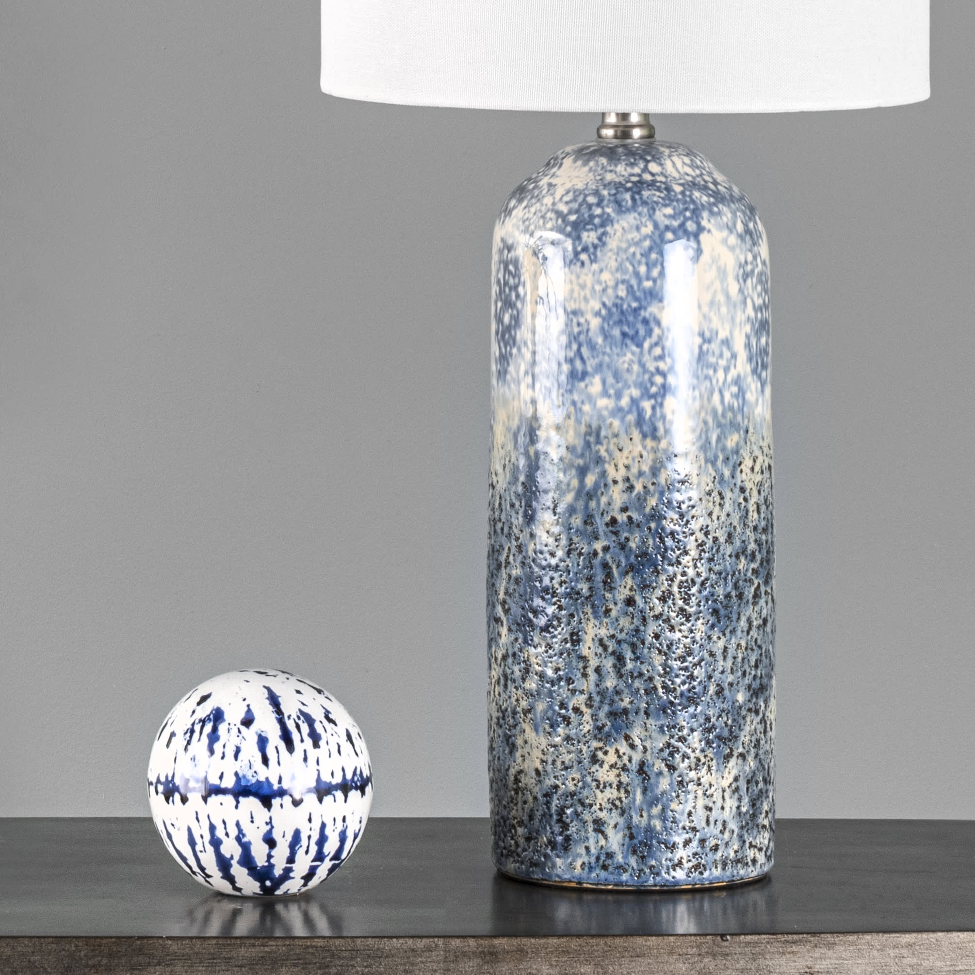 25 Inch Blue Shaded Mottled Ceramic Table Lamp - Elegant Home Decor for Living Room, Bedroom, or Office Lighting