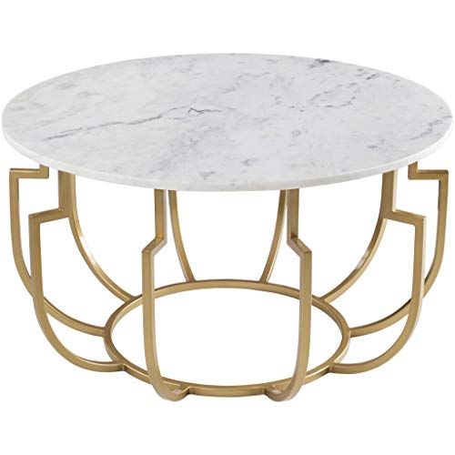 Modern White Marble & Gold Metal Coffee Table - Surya Hendrix Mid-Century Design - Perfect for Living Room, Lounge & Office Decor