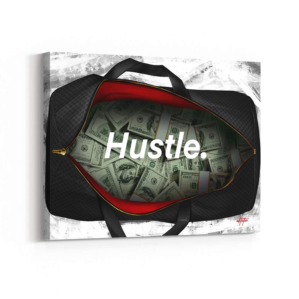 Inktuitive 'Bag It' Motivational Wall Art - Hustle Money Quote Canvas Print for Home & Office Decor - 24x18 Inches - Perfect for Living Room, Bedroom, or Workspace Inspiration