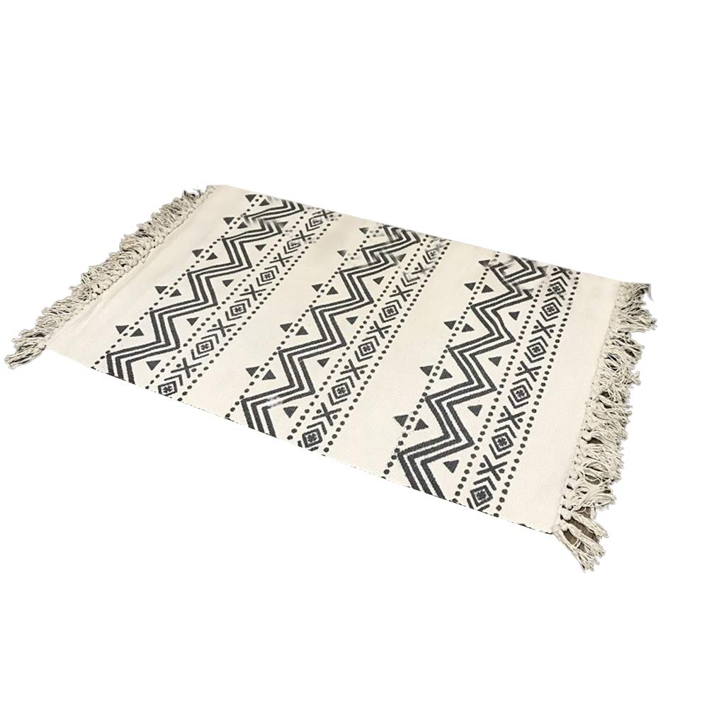 Yaoyodd19 Retro Cotton Linen Tassel Woven Carpets - 60x180cm Bohemian Style Area Rug with Non-Slip Pad for Bedroom, Living Room, Prayer Mat | Soft Floor Covering for Home Decor & Meditation Space
