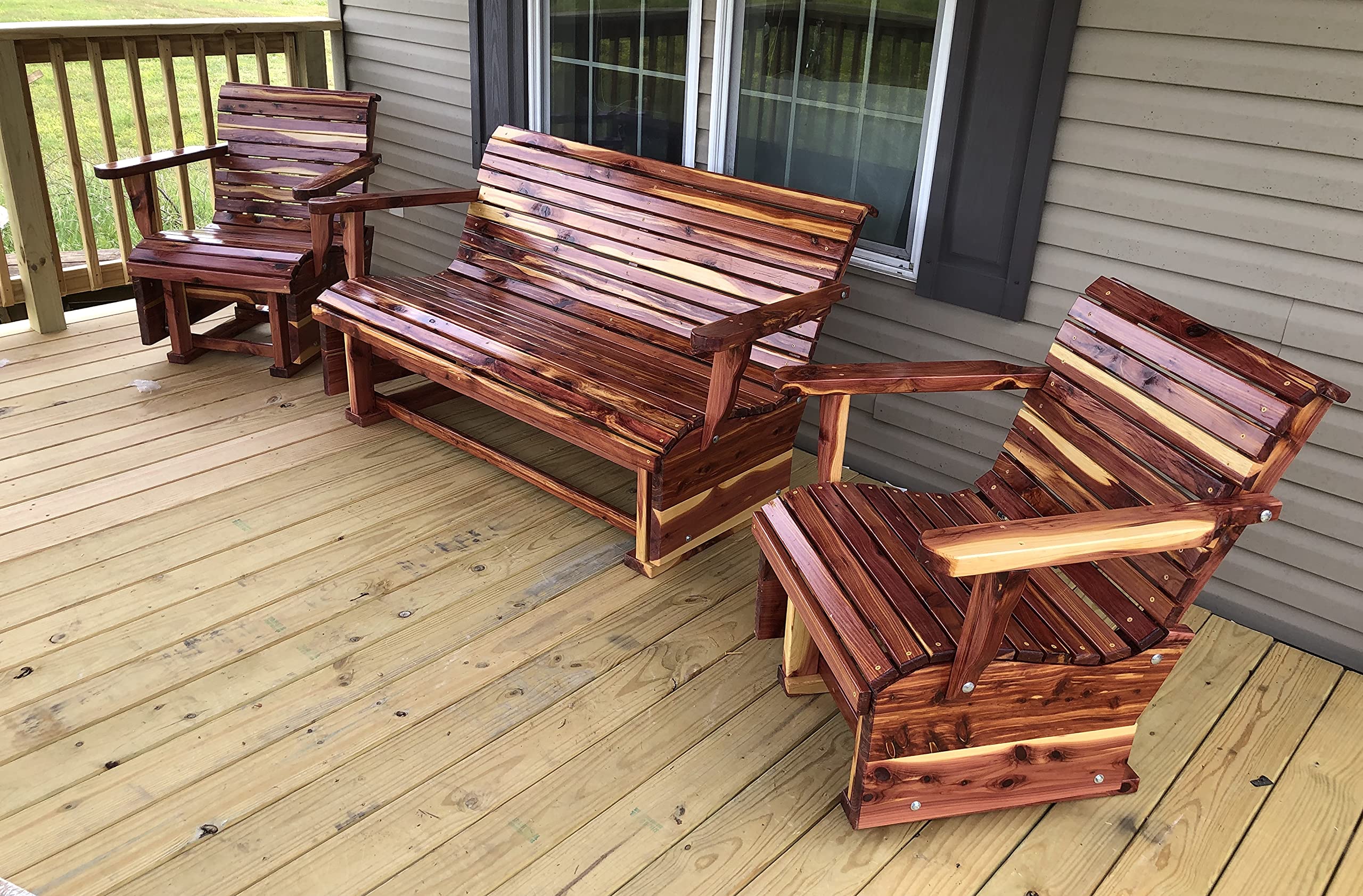 Premium Cedar Wood Patio Glider Set - Outdoor Deck Furniture for Relaxing in Garden, Backyard or Porch