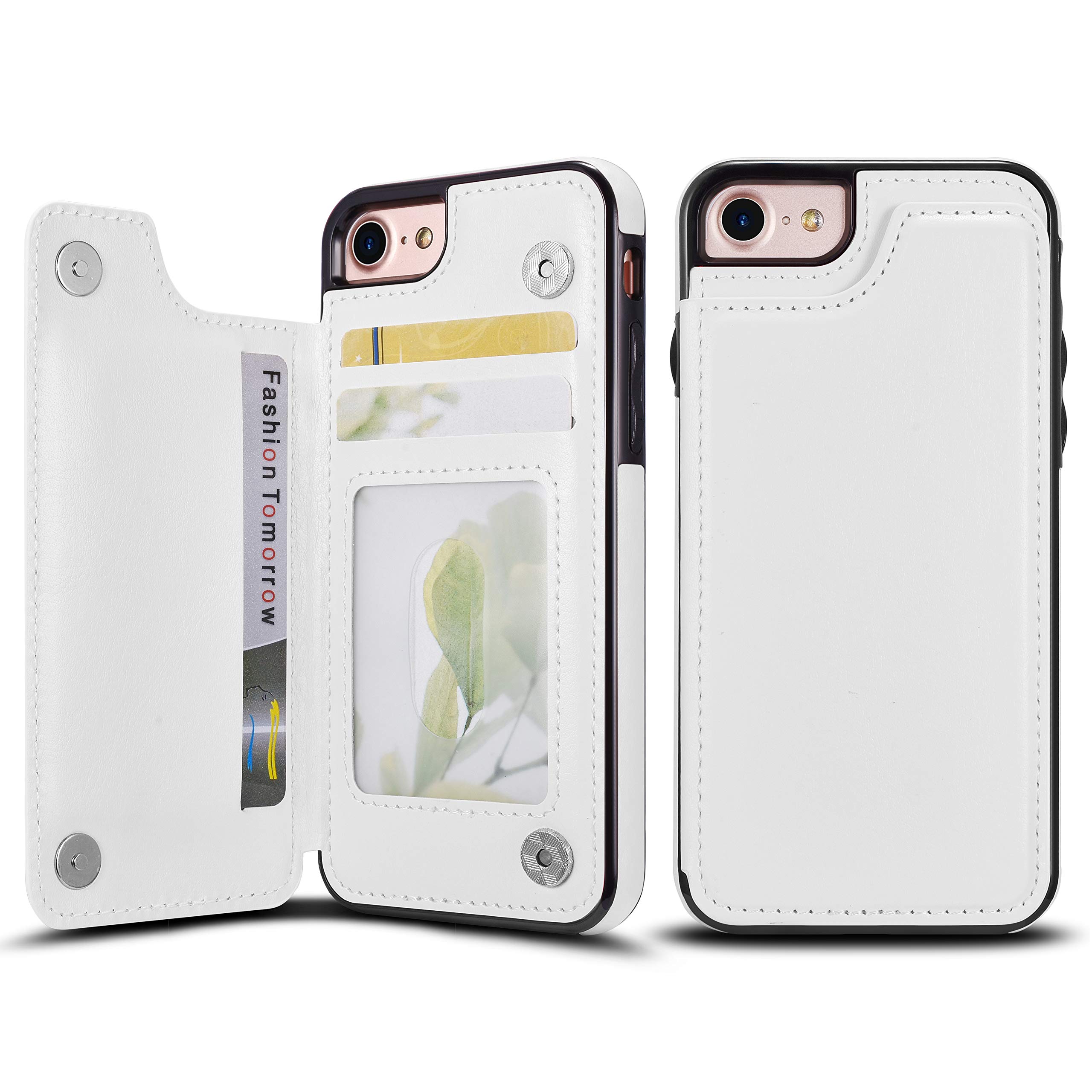 Premium PU Leather Magnetic Wallet Case for iPhone 7 Plus/8 Plus - Slim Flip Cover with Card Slots & Stand Function (White) | Perfect for Business Travel, Daily Commute & Hands-Free Viewing