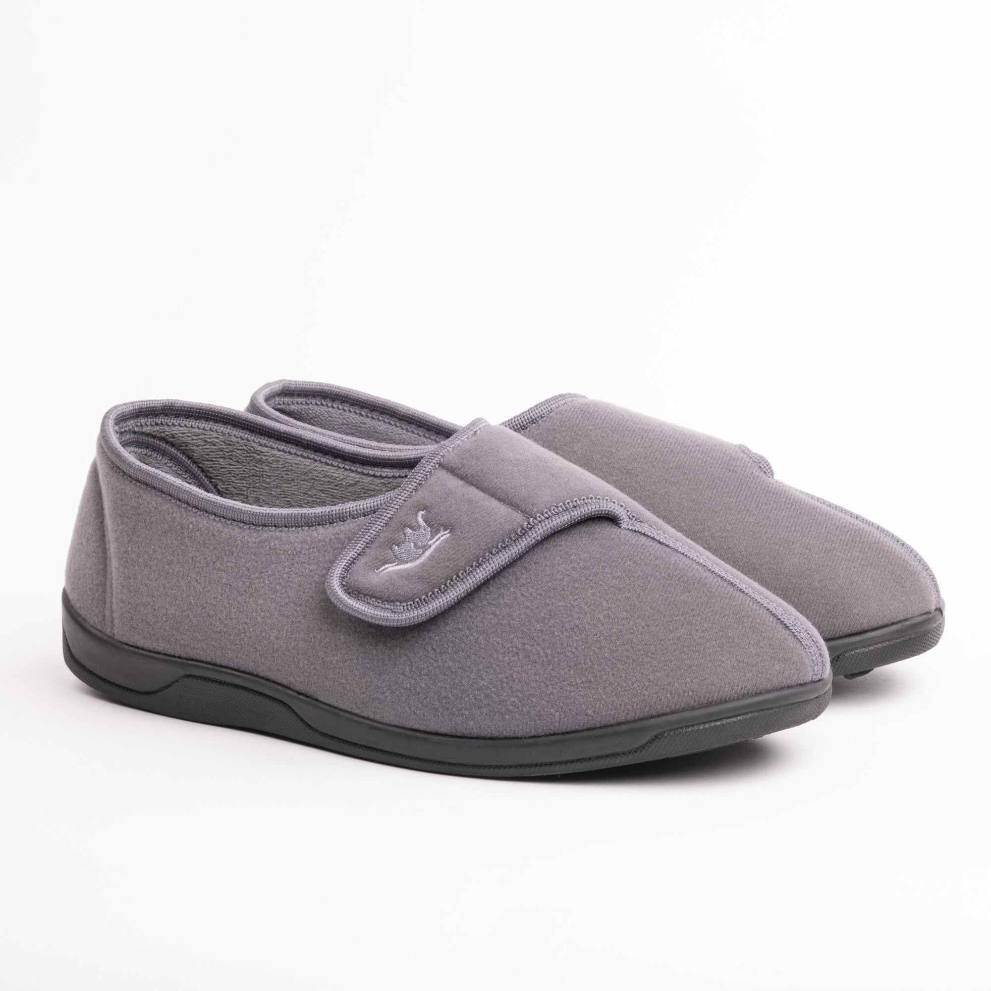 Men's Wide & Extra-Wide Memory Foam Slippers with Adjustable Closure - 80-Density Orthopedic House Shoes for Arthritis & Edema Relief - Plush Fleece Lined, Machine Washable, Anti-Slip Sole - Perfect for Indoor/Outdoor Use at Home, Office or Travel