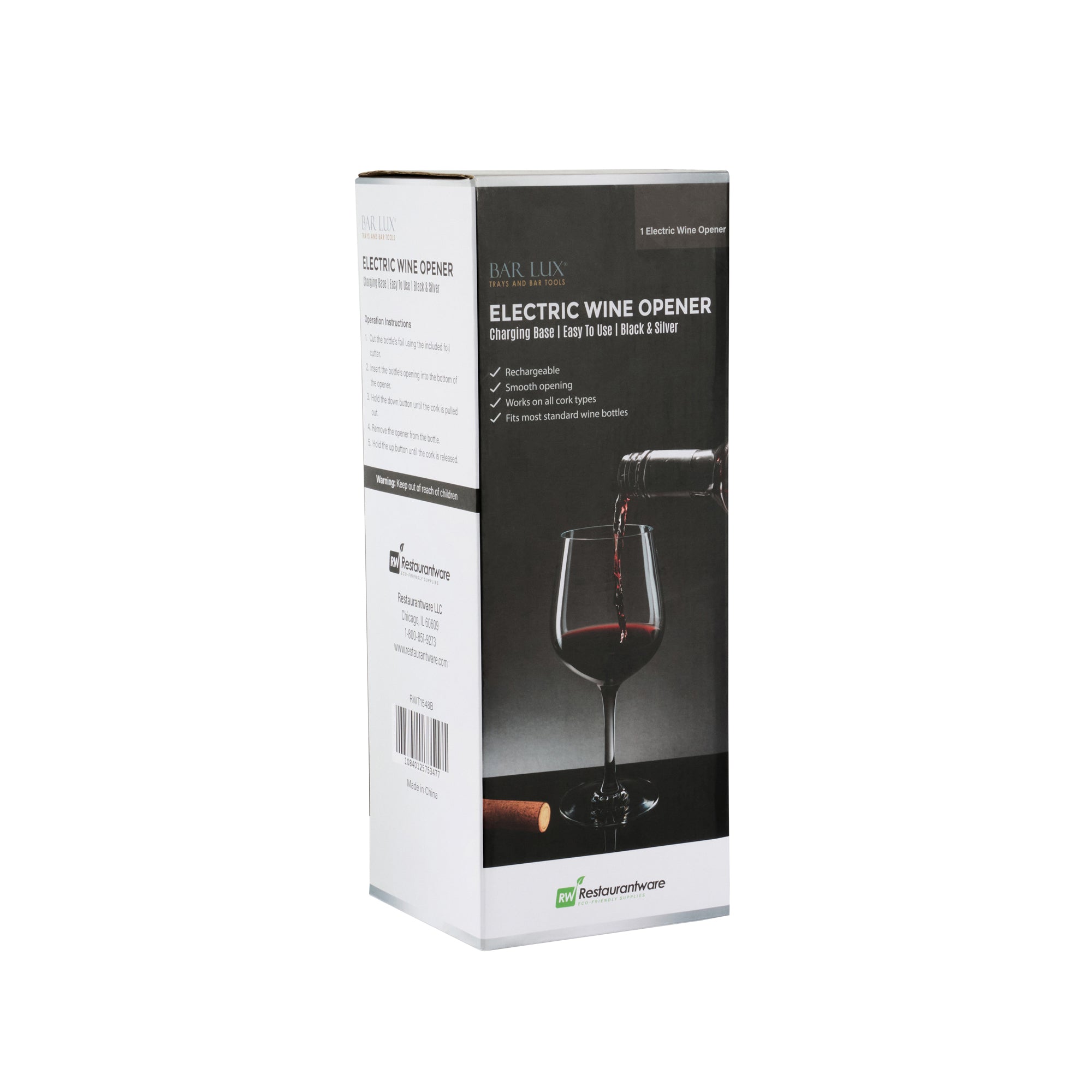 Premium Black & Silver Electric Wine Opener with Charging Base & Foil Cutter - Cordless Automatic Corkscrew for Easy Wine Bottle Opening - Perfect for Dinner Parties, Gifts & Home Bars (1 Count)