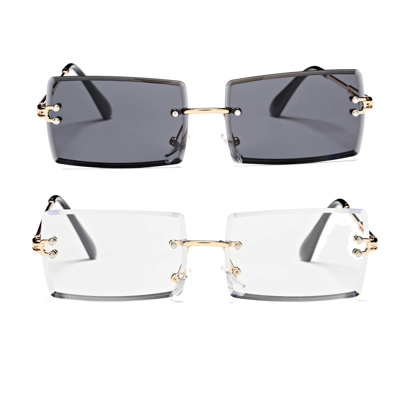 Stylish Rectangle Sunglasses for Men & Women - Small Rimless Square Shades UV Protection - Perfect for Driving, Beach & Outdoor Activities