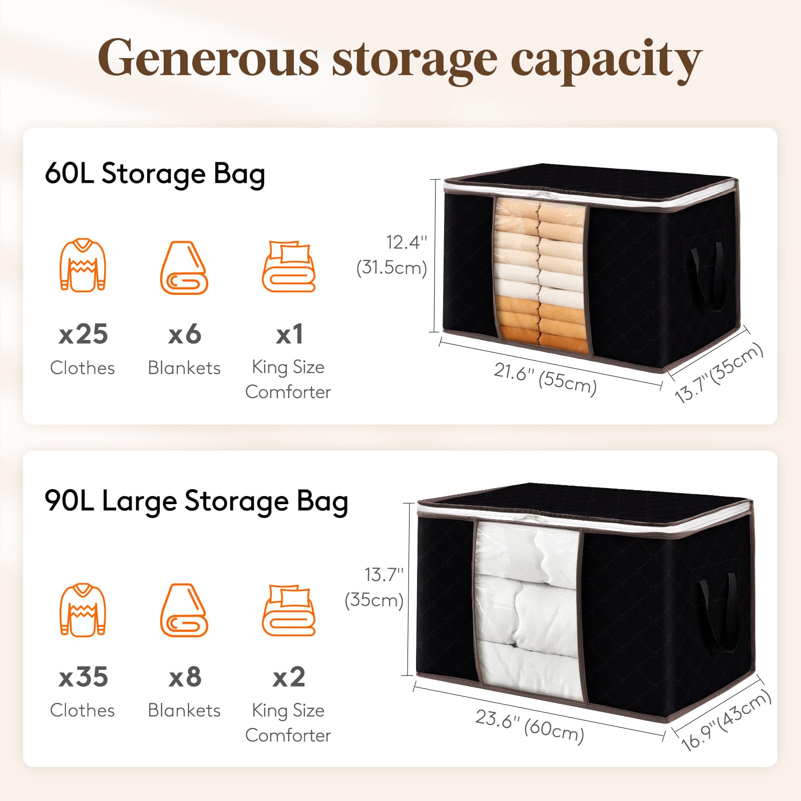 Lifewit 4-Pack Foldable Storage Bins with Lids & Clear Windows - Reinforced Handles for Clothes, Blankets, Bedding Organization | Perfect for Closet, Bedroom, and Home Storage Solutions