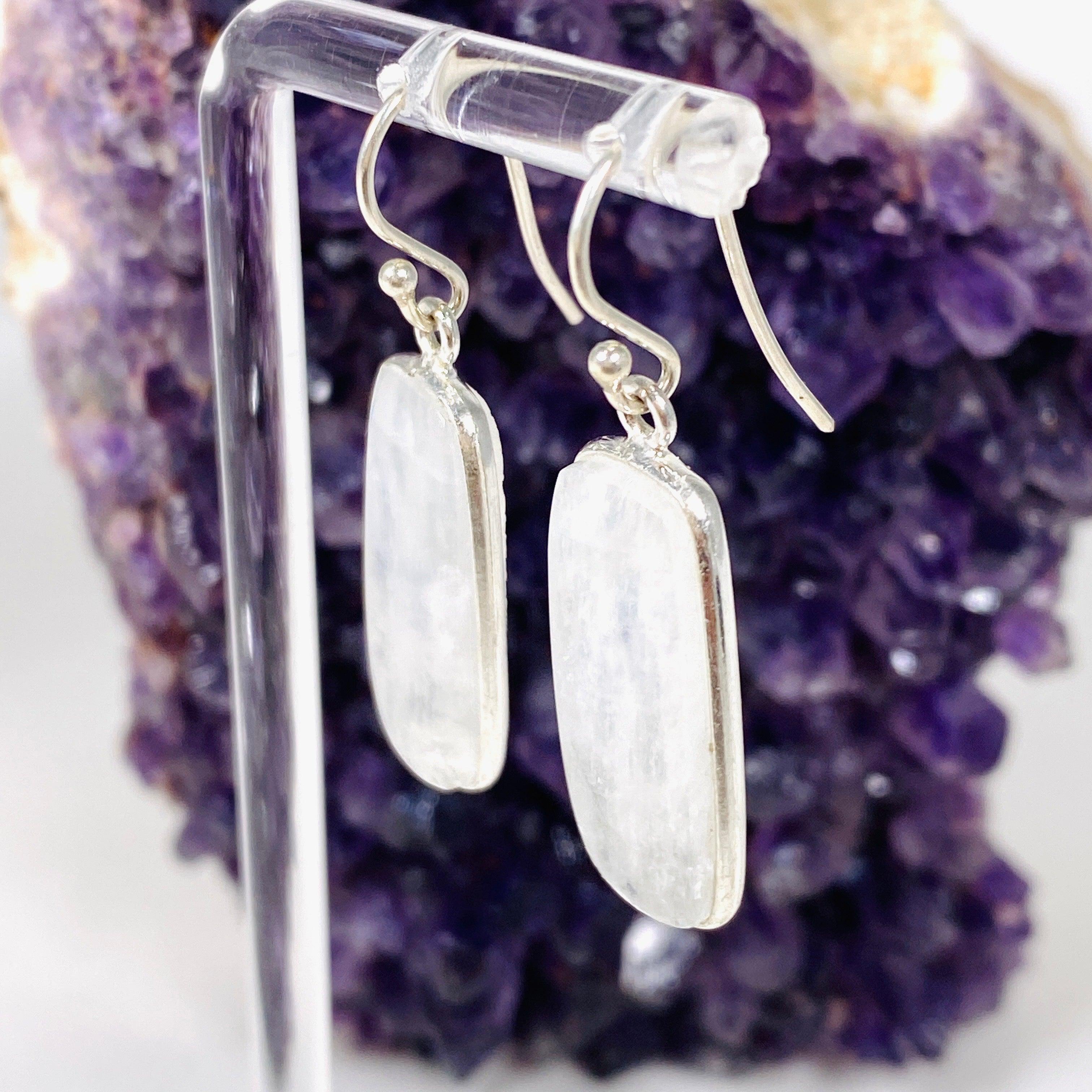 Moonstone Rectangular Earrings for Women - Sterling Silver Dangle Earrings KEGJ1390 - Perfect for Wedding, Party & Evening Wear