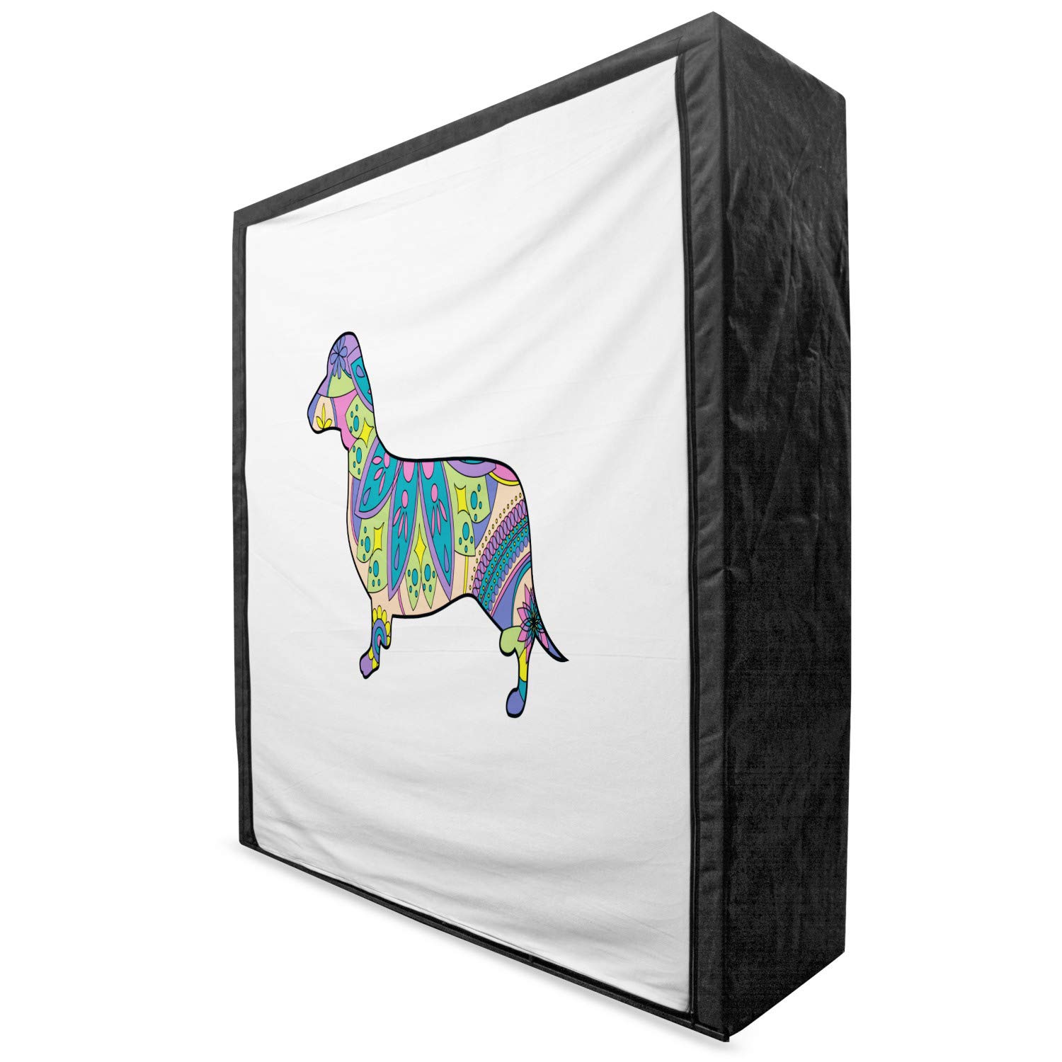 Ambesonne Portable Fabric Wardrobe with Dachshund & Floral Design - 59