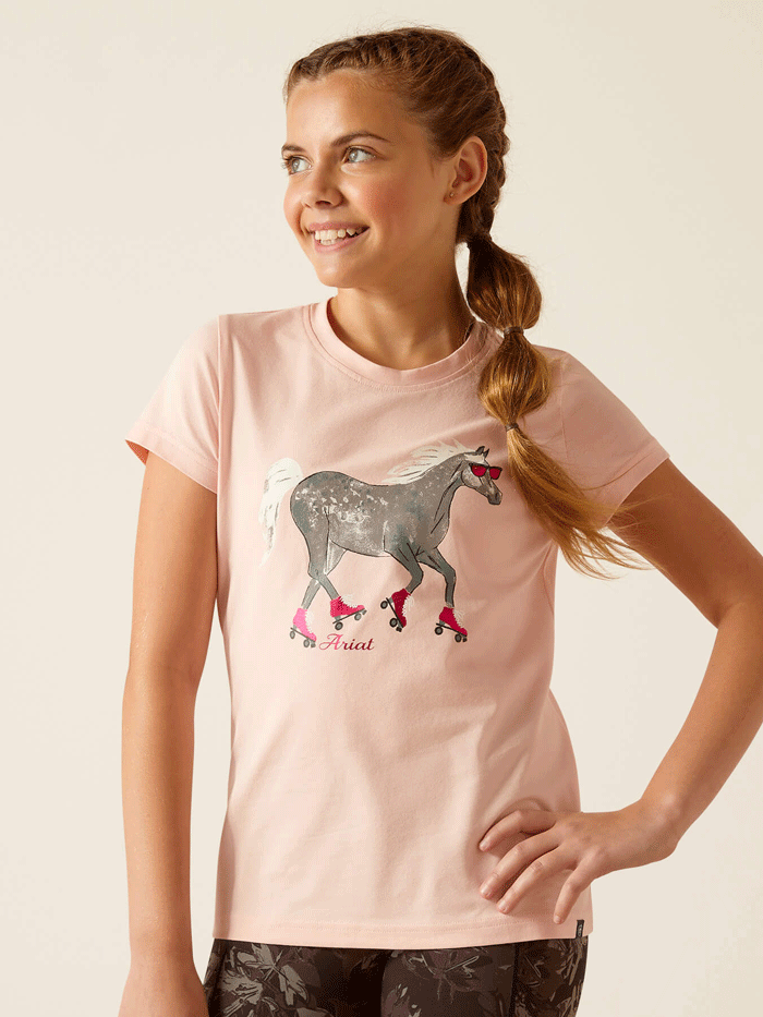Ariat Kids Roller Pony T-Shirt - Blushing Rose Cotton Tee for Girls | Playground, School & Casual Wear