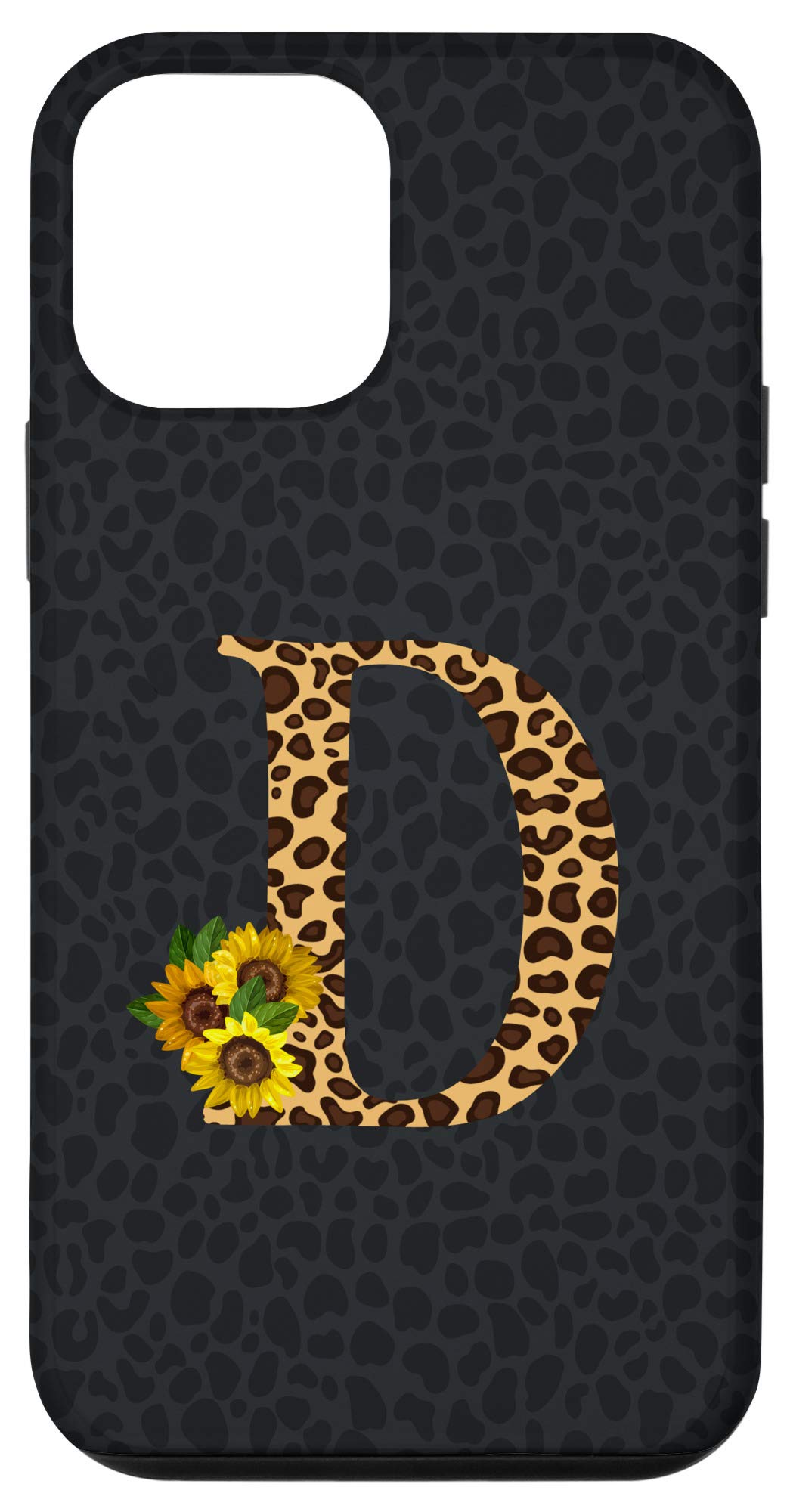 iPhone 12 Mini Case - Leopard Cheetah Animal Print with Sunflower & Letter D Monogram - Stylish Protective Cover for Everyday Use, Travel & Gifts