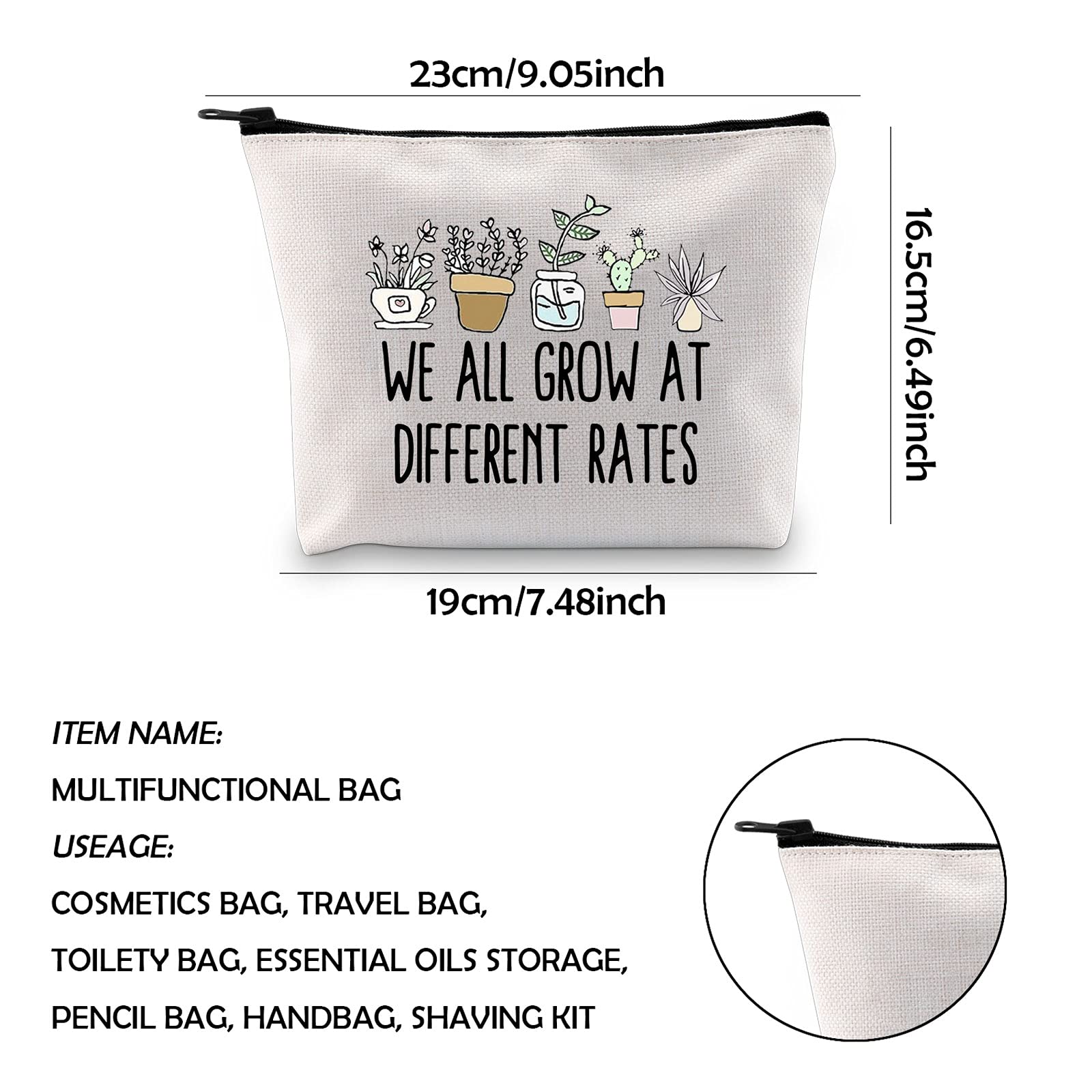 WCGXKO Special Education Teacher Appreciation Gift - Inspirational 'We All Grow At Different Rates' Makeup Pouch & Zipper Bag - Perfect for Classroom Supplies, Cosmetics & Travel Essentials