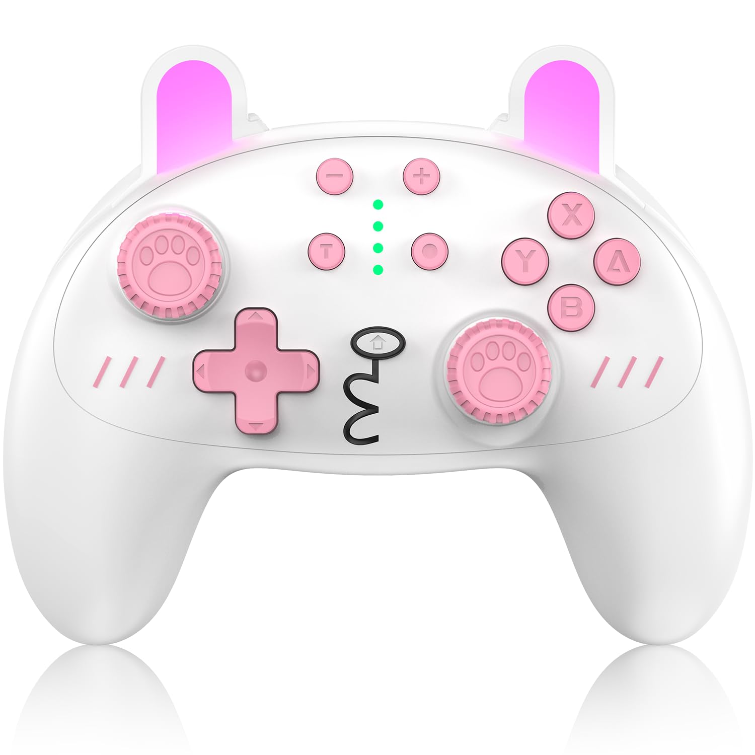 KINGEAR Wireless Switch Pro Controller for Nintendo Switch OLED, Switch Lite & PC - Turbo Function, 6-Axis Gyro, Vibration & Cute Pink Rabbit Design - Perfect for Gaming, Streaming & Multiplayer Sessions