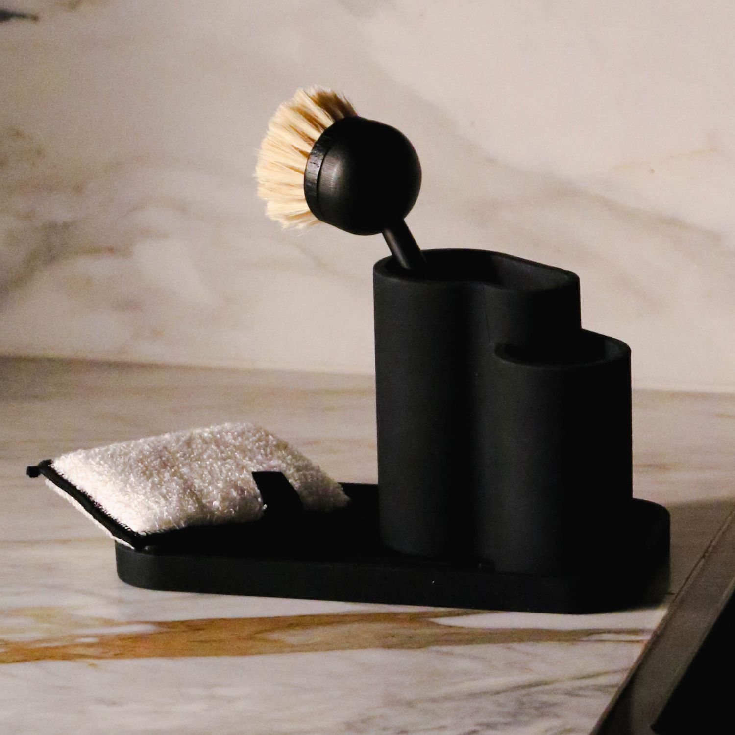 Eco-Friendly Dish Brush with Wooden Handle - Biodegradable Kitchen Cleaning Brush for Sinks, Dishes, and Pots - Sustainable Dishwashing Brush for Eco-Conscious Homes (Black)