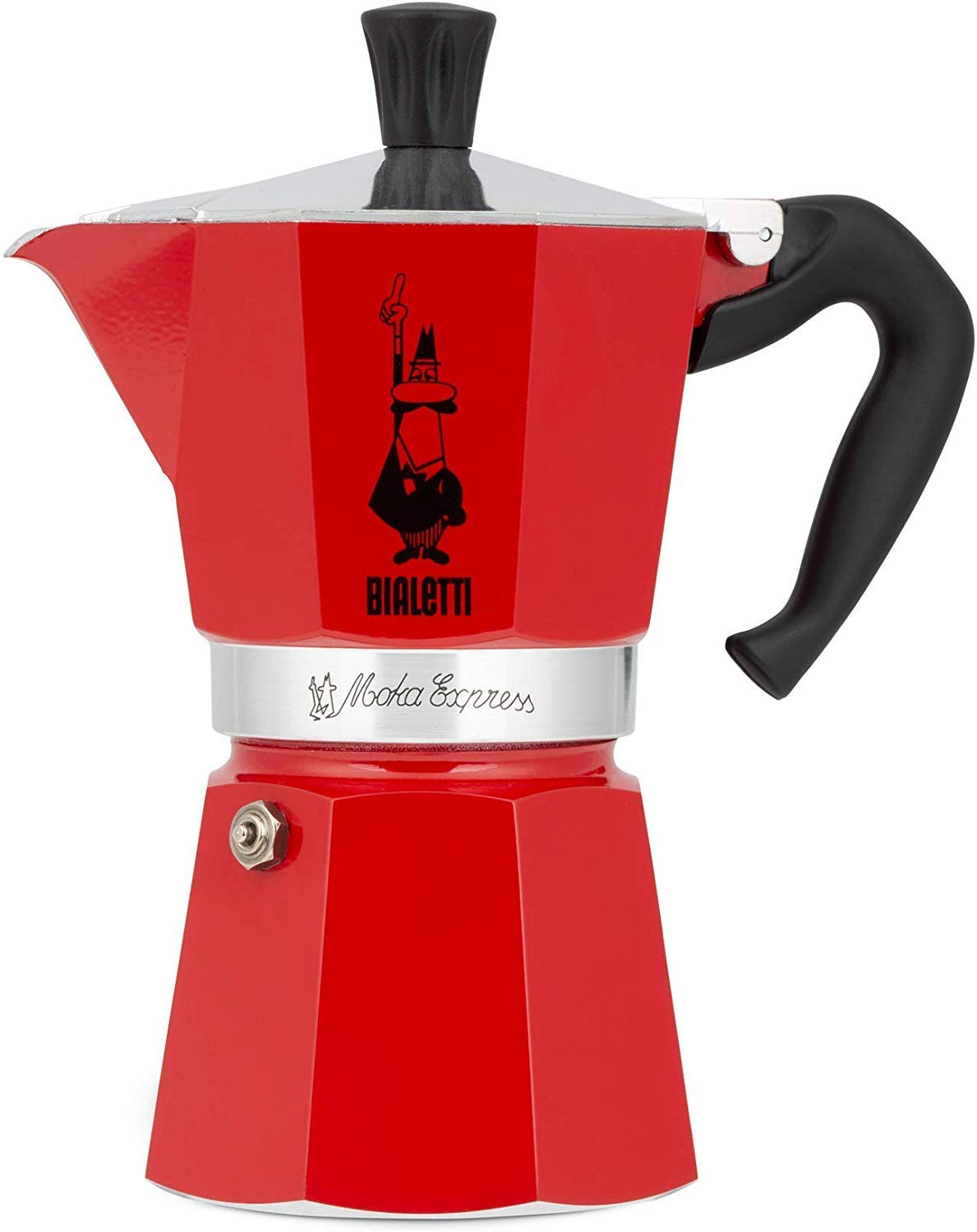 Bialetti Moka Express 3-Cup Stovetop Espresso Maker - Italian Coffee Pot, 130ml, Aluminum, Red - Perfect for Home, Office & Camping Coffee Brewing