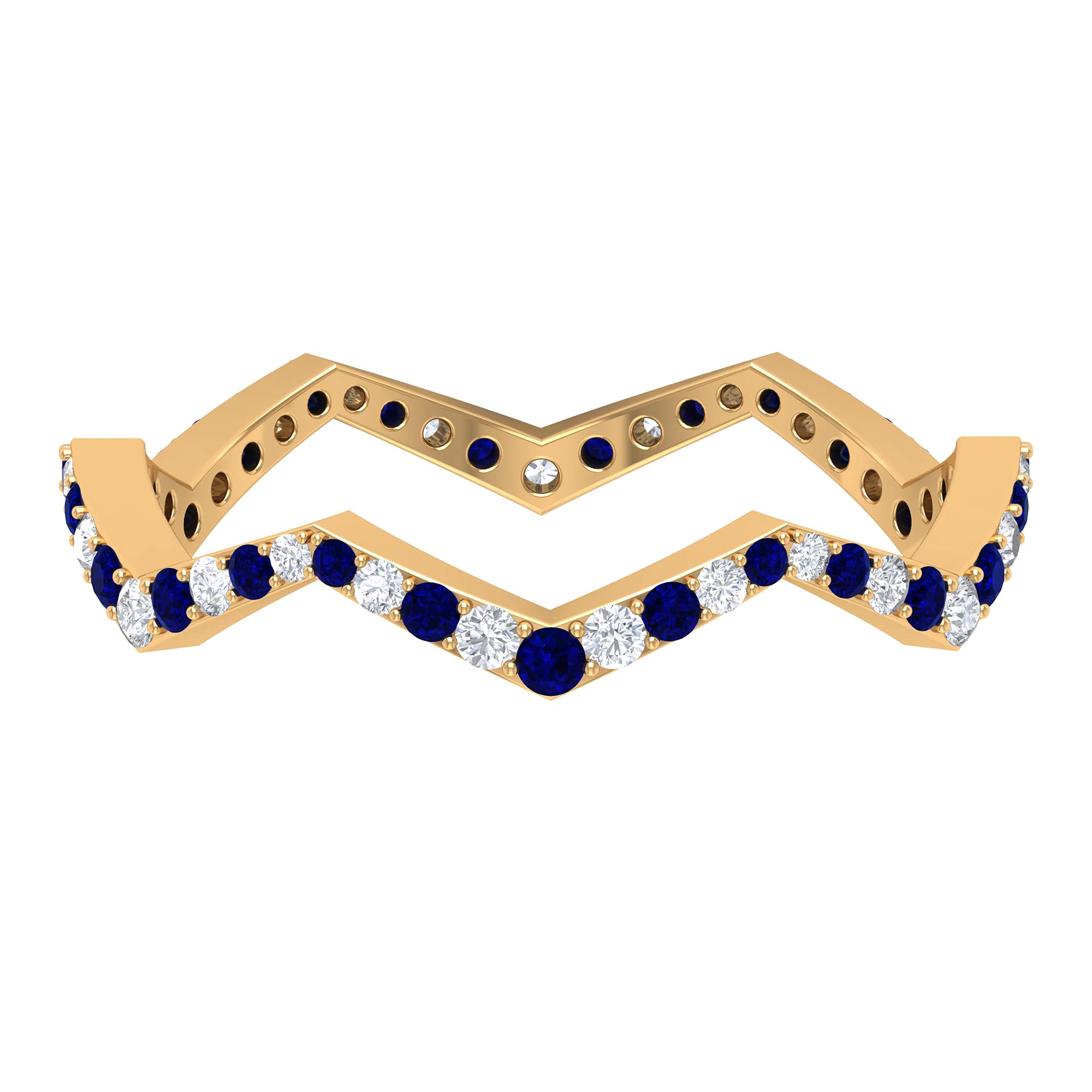 1 CT Blue Sapphire & Diamond Eternity Ring in 14K Solid Gold | Zigzag Wedding Band for Women | Anniversary Gift, Engagement Ring, Bridal Jewelry