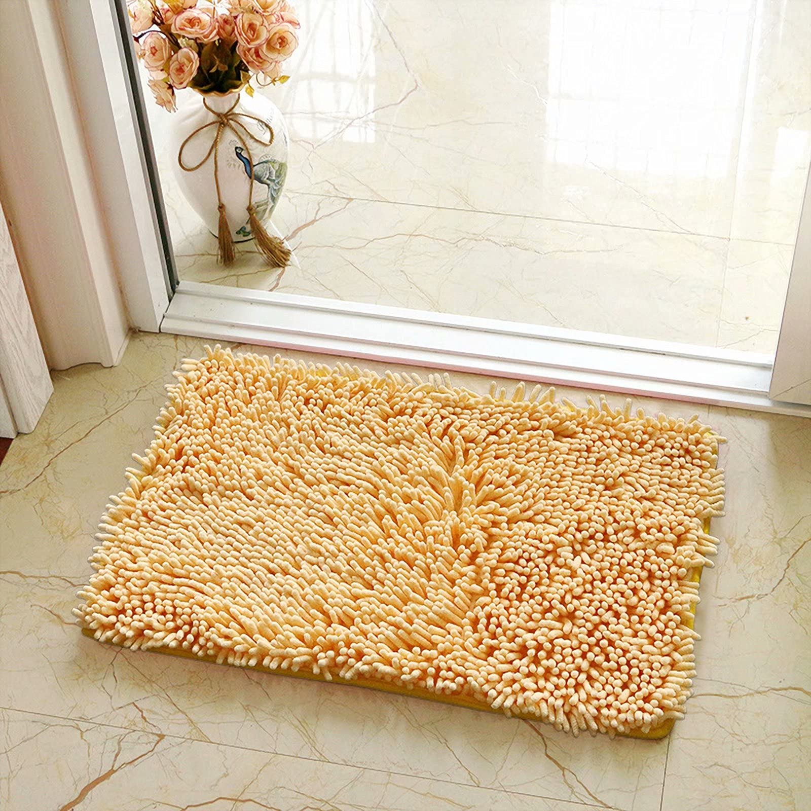 Soft Chenille Bath Mat - Absorbent, Washable, Fast Dry for Bathroom & Tub - Yellow, 15.7x47.2