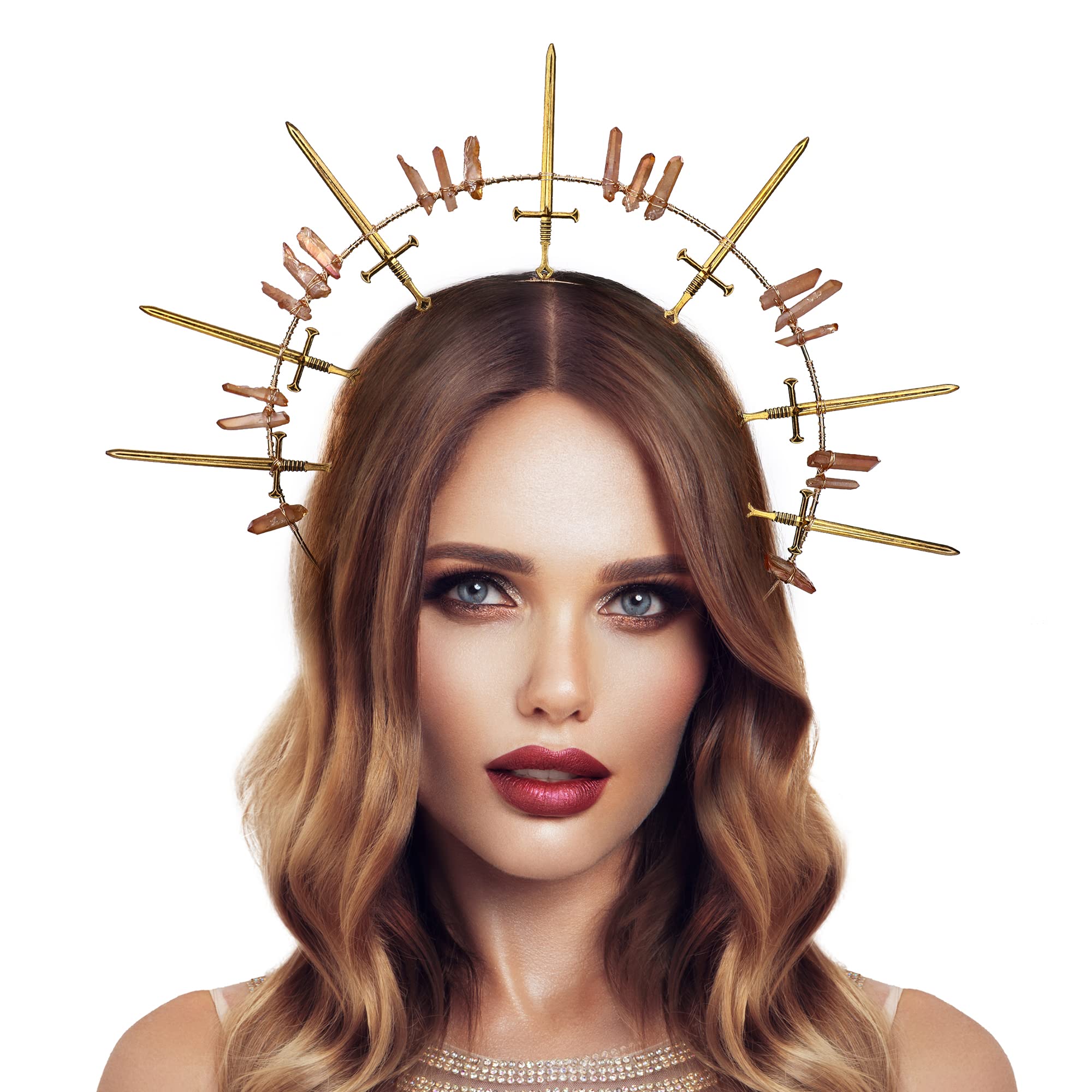 Goddess Halo Crown Headpiece - Gold Spike Renaissance Tiara for Women | Virgin Mary Costume Accessory | Greek Goddess, Halloween Cosplay, Festival Headwear | Perfect for Ren Faire, Photo Shoots & Themed Parties