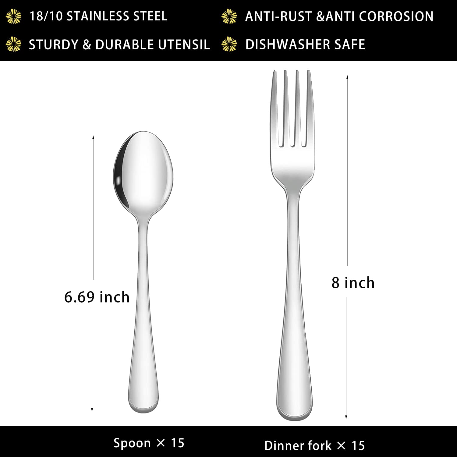 Premium 30-Piece Stainless Steel Spoon and Fork Set - Food Grade 18/8 Silverware for Restaurants, Parties & Home Use - 8