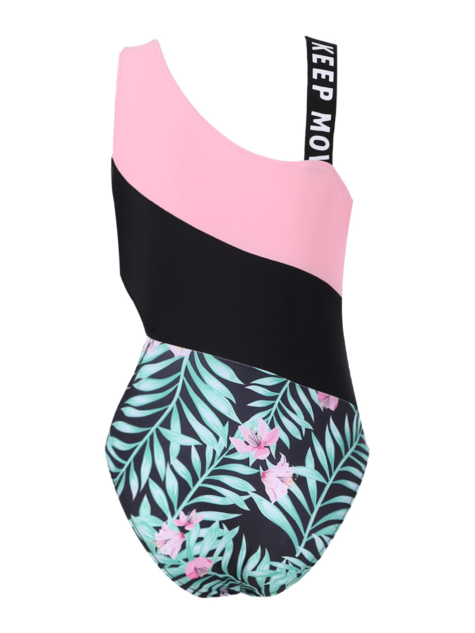 Girls' One Shoulder Letter Print Swimsuit - Stylish Cutout Waist One Piece Bathing Suit for Kids | Perfect for Beach, Pool Party & Summer Vacation