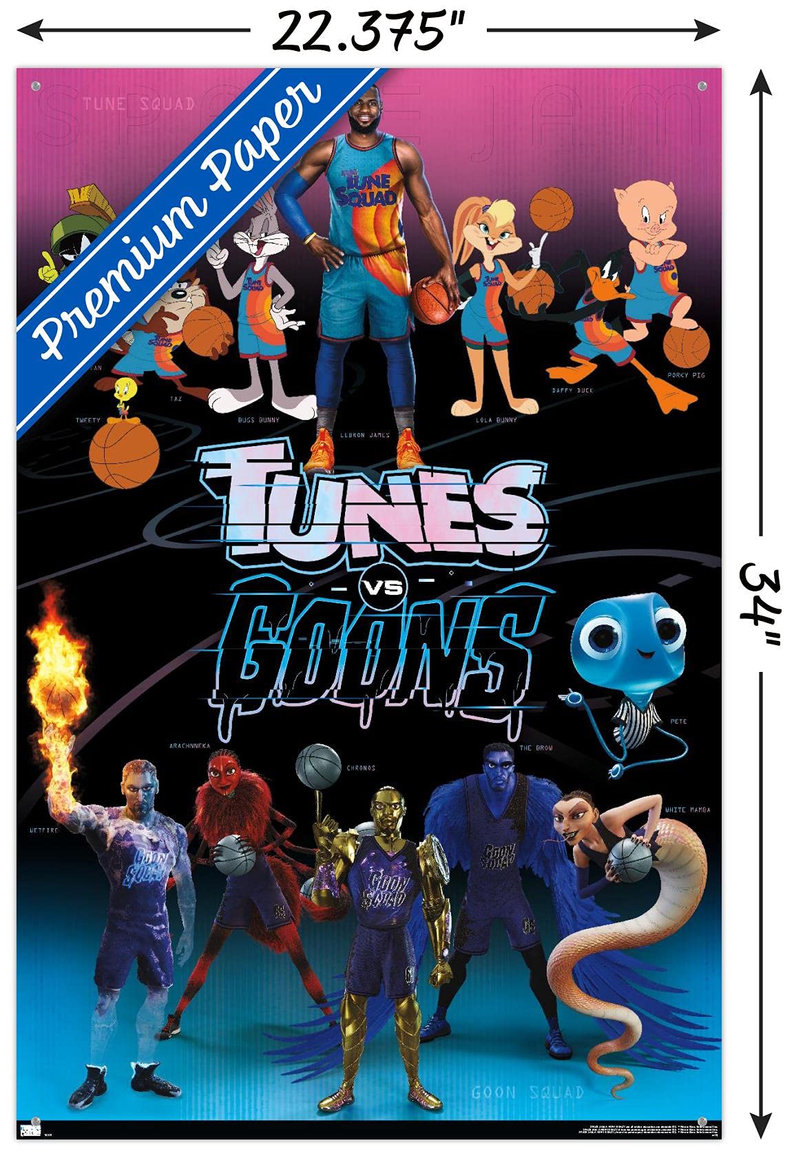 Space Jam: A New Legacy Movie Poster - 24x36 Inch Framed Wall Art with Push Pins - Perfect for Bedroom, Game Room & Sports Fan Decor