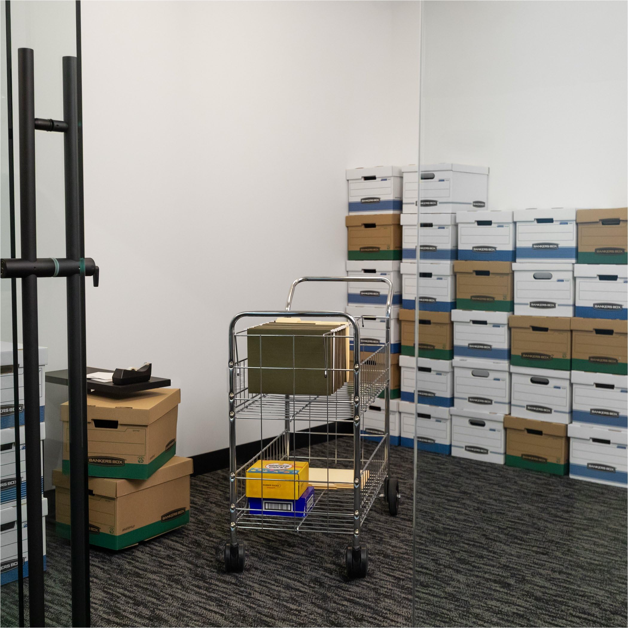 Fellowes 40912 Chrome-Plated Steel Wire Mail Cart with Upper & Lower Baskets - Heavy Duty Office Mail Organizer for Documents, Files & Supplies - Perfect for Mailrooms, Offices & Schools