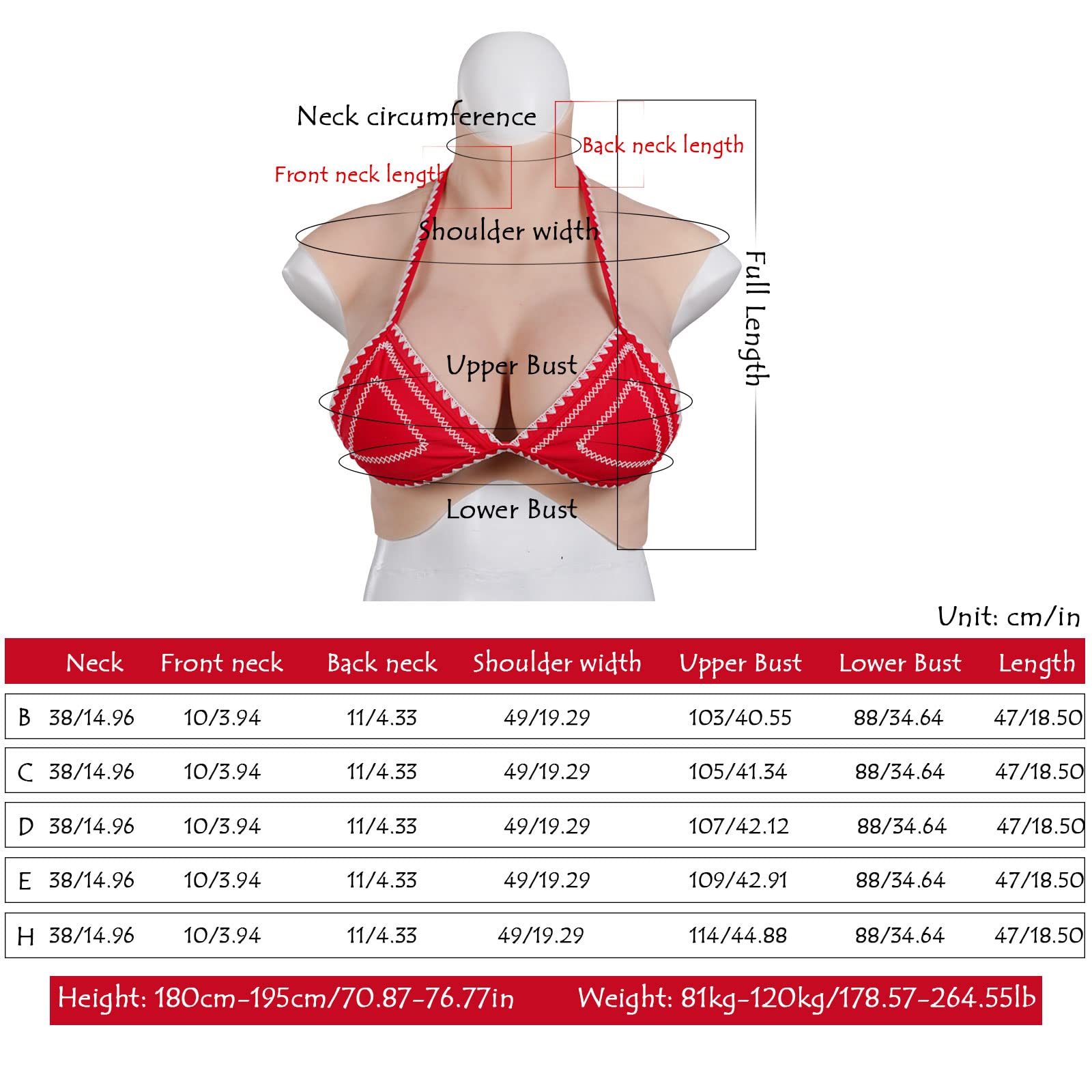 Premium Silicone Realistic Breastplate - 8th B/C/D/E/H Cup Soft Breast Forms for Crossdressers & Transgender Women | Comfortable Fake Boobs for Cosplay, Drag Shows & Everyday Wear