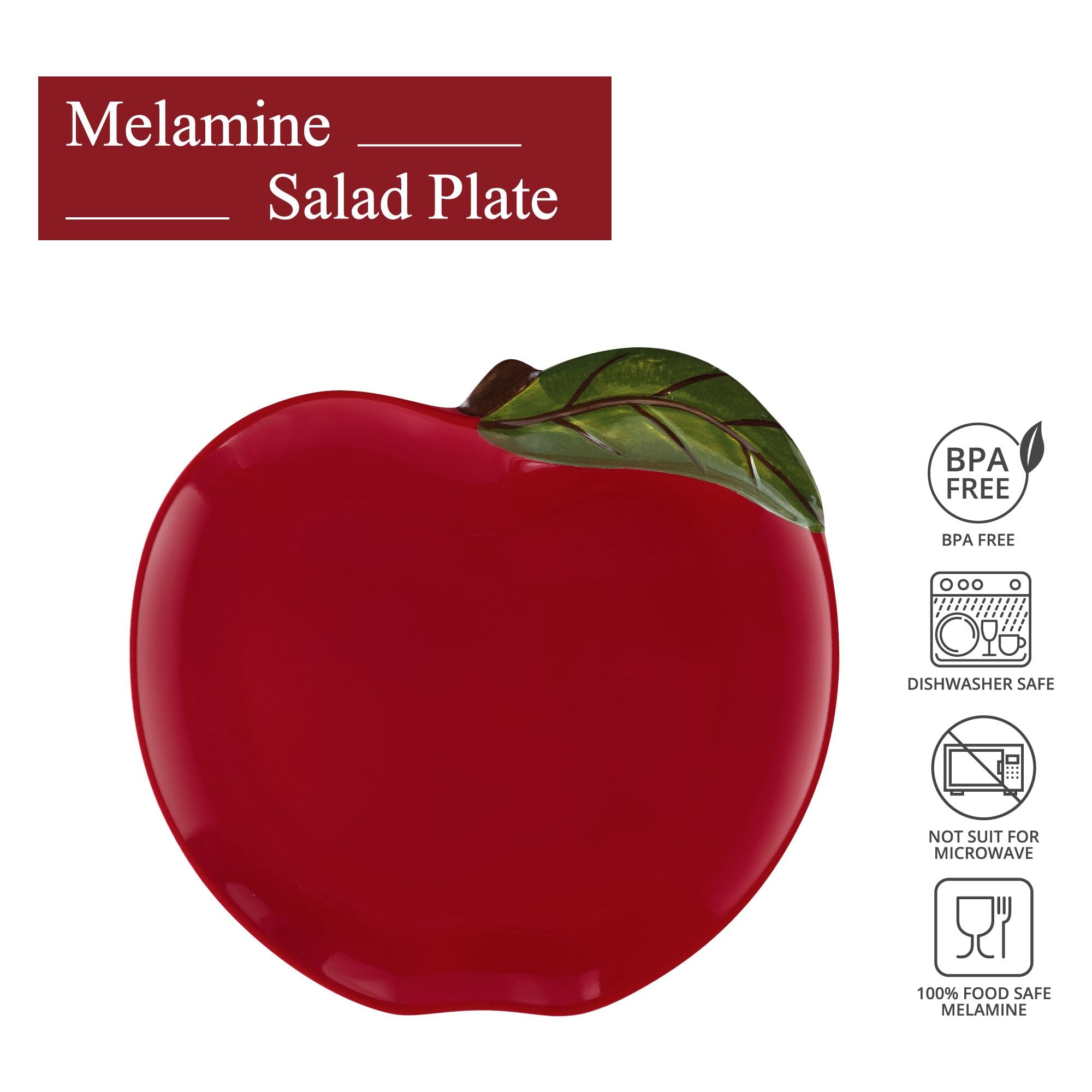 UPware 6-Piece Melamine Salad Plate Set - BPA-Free, Dishwasher Safe, 8-Inch Apple-Shaped Plates for Risotto, Pasta & Salad | Perfect for Picnics, Outdoor Dining & Party Serving