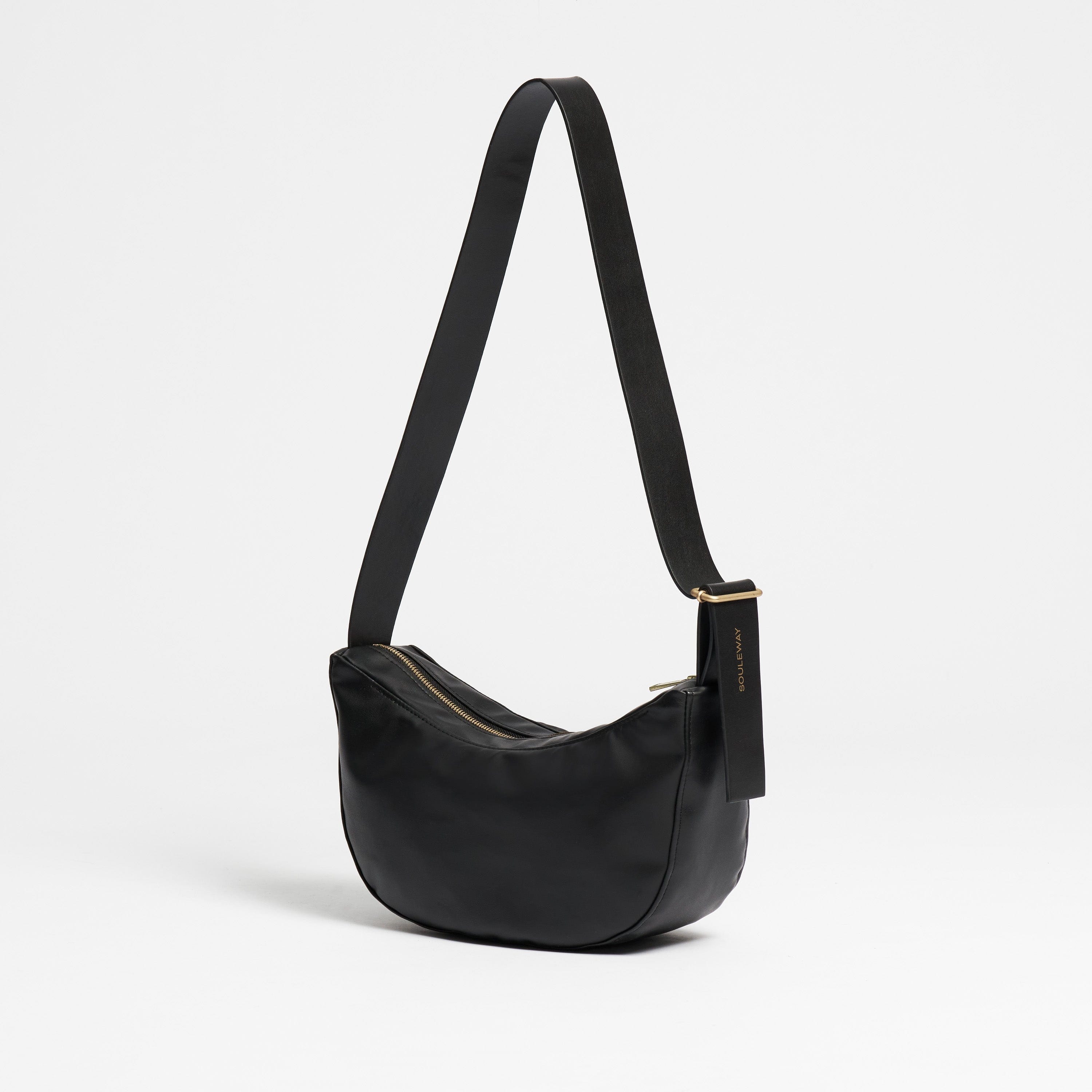 Oleatex Vegan Olive Leather Half Moon Bag for Women | Night Black | Perfect for Evening Parties, Date Nights & Special Occasions